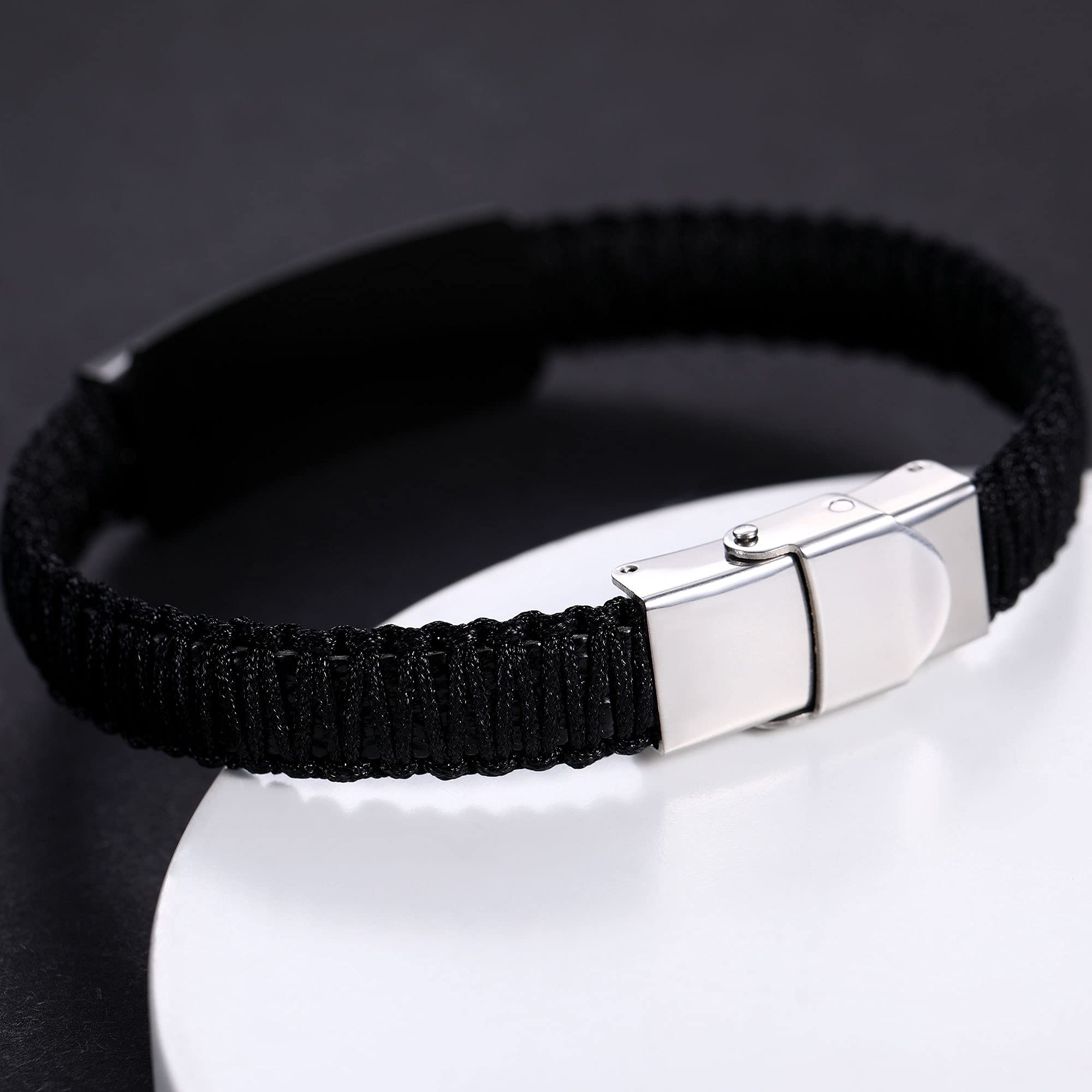 Custom Medical Alert Bracelets for Women & Men - Personalized Emergency ID Bracelet with Handmade Braided Wristband & Free Engraving - Ideal for Diabetes, Allergies & Senior Safety
