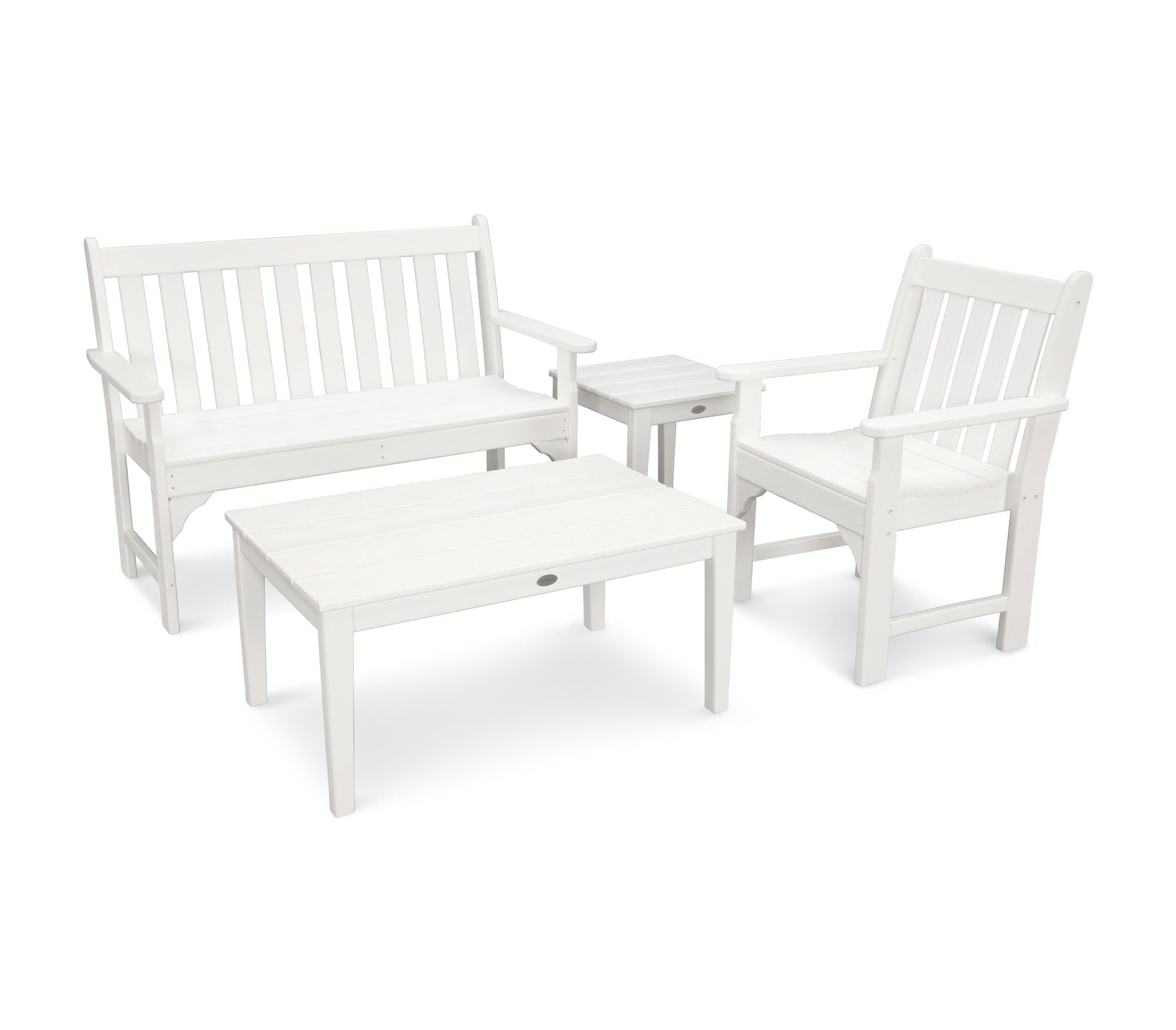 POLYWOOD Vineyard 4-Piece Outdoor Bench Seating Set - Durable Patio Furniture for Garden, Deck & Backyard Relaxation
