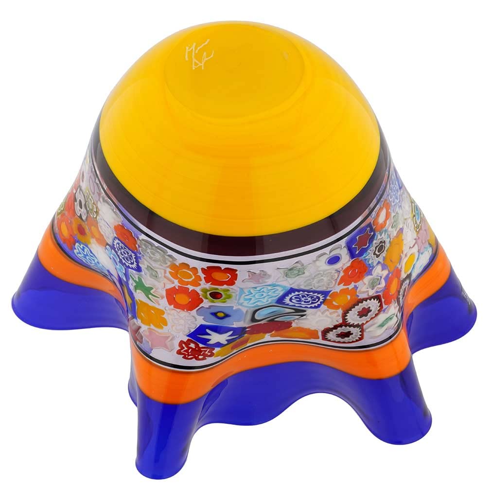 Authentic Murano Glass Primavera Millefiori Handkerchief Bowl in Cobalt Blue - Venetian Artisan Crafted Home Decor for Dining Table Centerpiece & Luxury Gift
