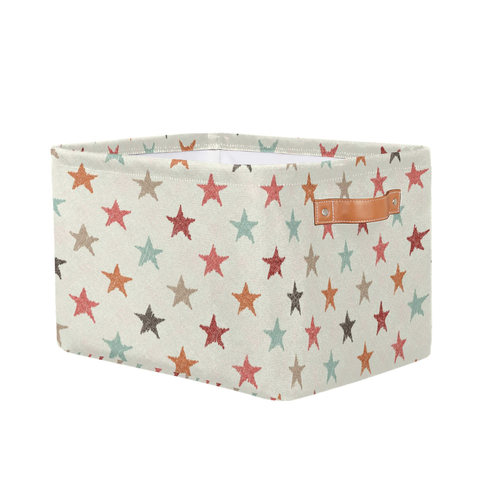 Star Pattern Collapsible Fabric Storage Basket with Handles - Rectangular Toy Organizer Bin, Canvas Storage Box Cube for Closet, Nursery, Bedroom - Perfect for Kids' Room Organization & Home Decor