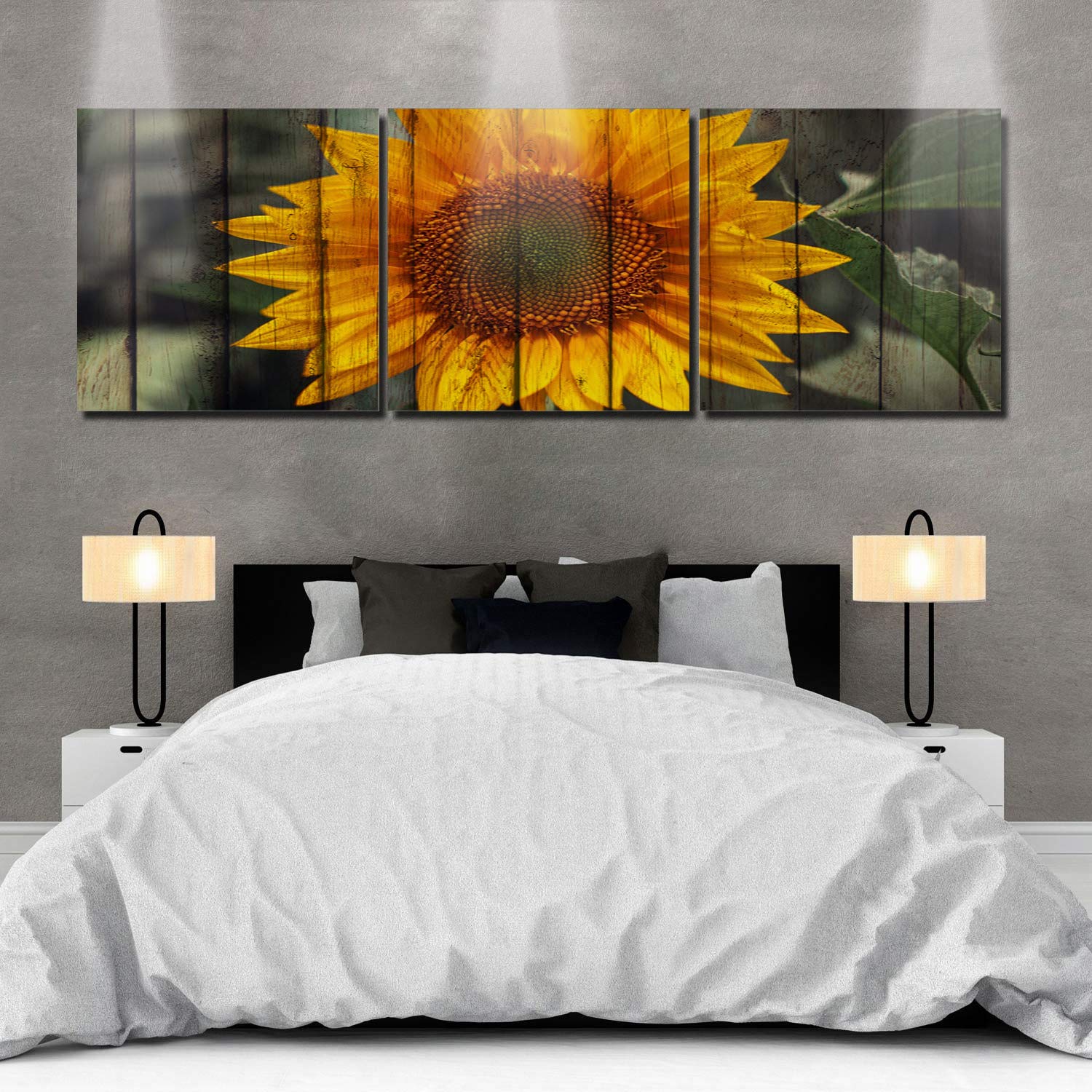 3 Panels Sunflower Canvas Wall Art - Modern Framed Wooden Print for Living Room, Bedroom, Kitchen Decor - Ready to Hang 20