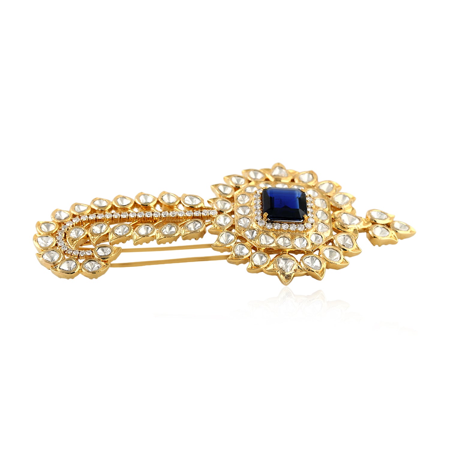 18K Yellow Gold Kyanite Gemstone Bezel with Uncut Diamond - Elegant Jewelry Finding for Necklaces, Rings & Handmade Designs