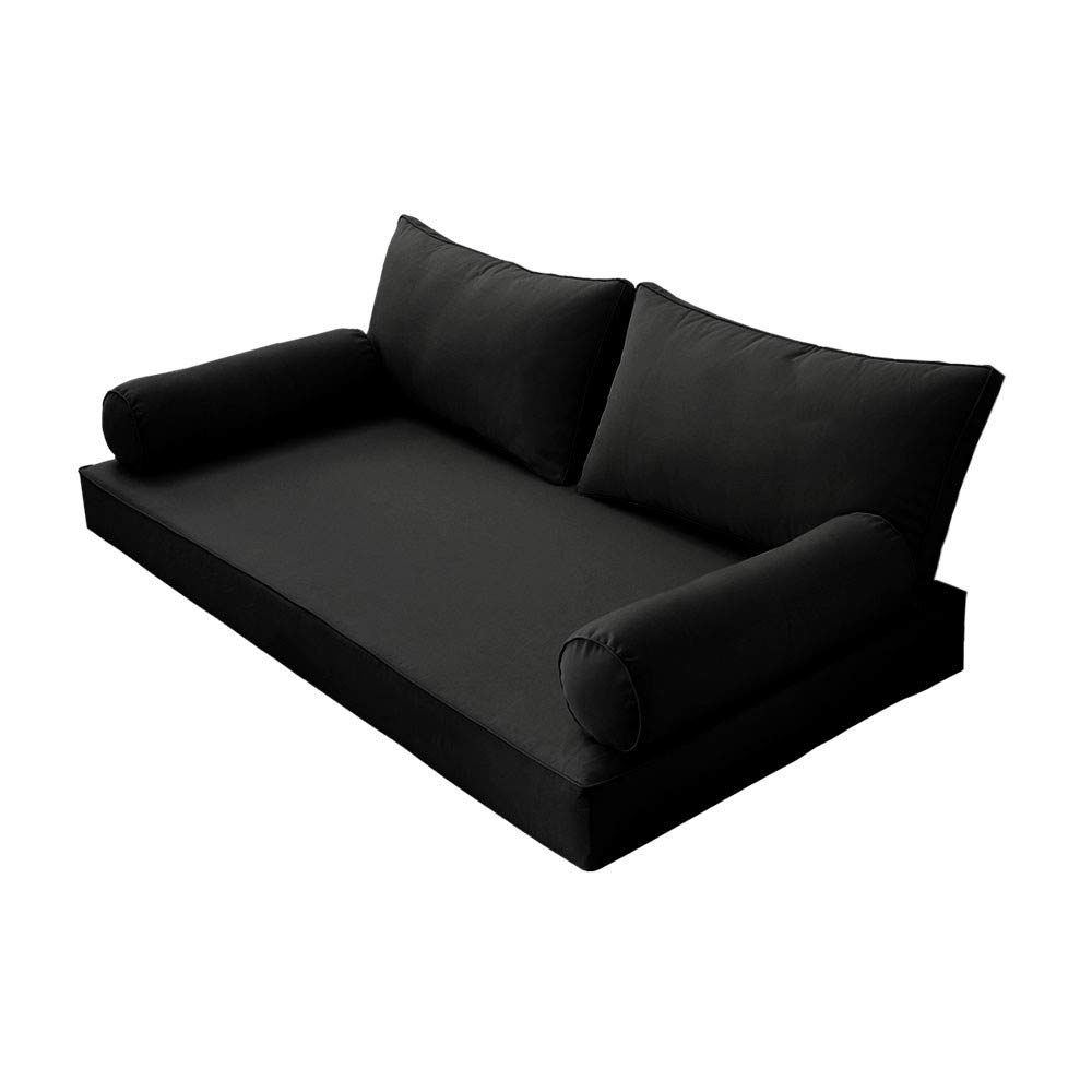 Prolinemax Outdoor Style 2 Twin-XL Piped Trim Daybed Mattress Bolster Pillow Fitted Sheet Cover - Waterproof & Breathable Fabric - Perfect for Patio, Sunroom or Guest Bed AD109