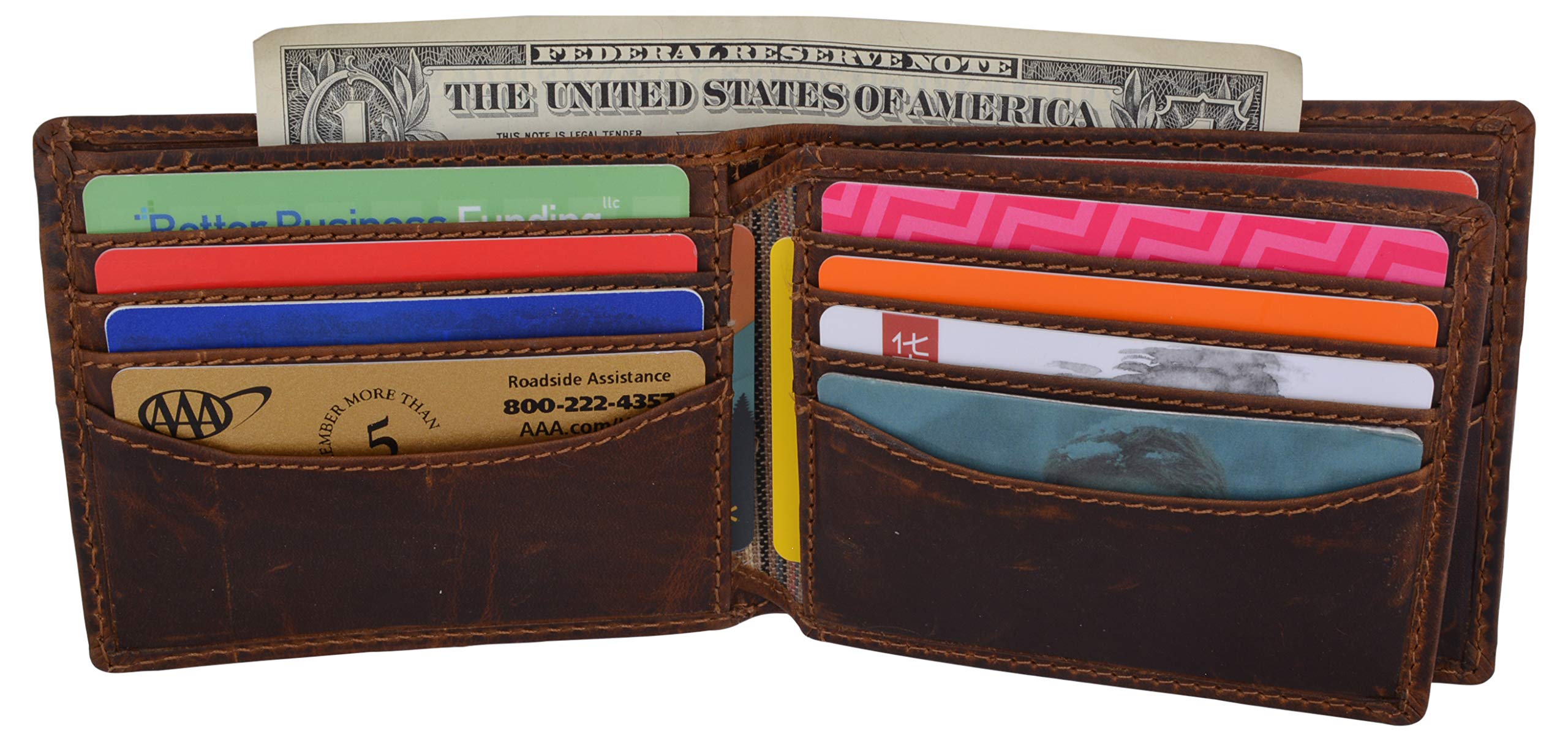 RFID Blocking Men's Crazy Horse Leather Bifold Wallet - Slim Credit Card & ID Holder for Everyday Use and Travel Security