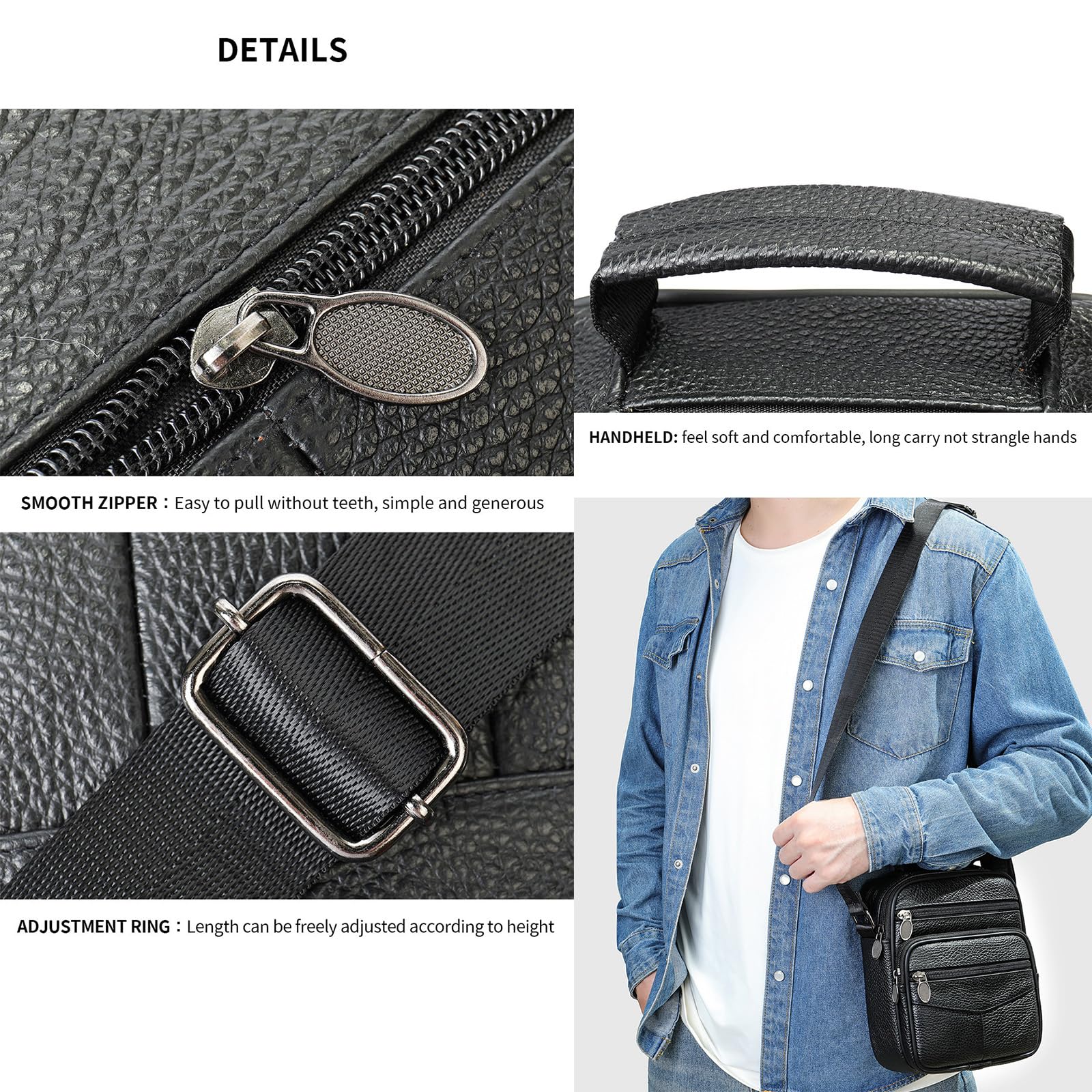 Genuine Leather Messenger Bag for Men & Women - Adjustable Crossbody Shoulder Bag for Work & Business - Stylish & Durable (Black) | Perfect for Office, Travel & Everyday Use