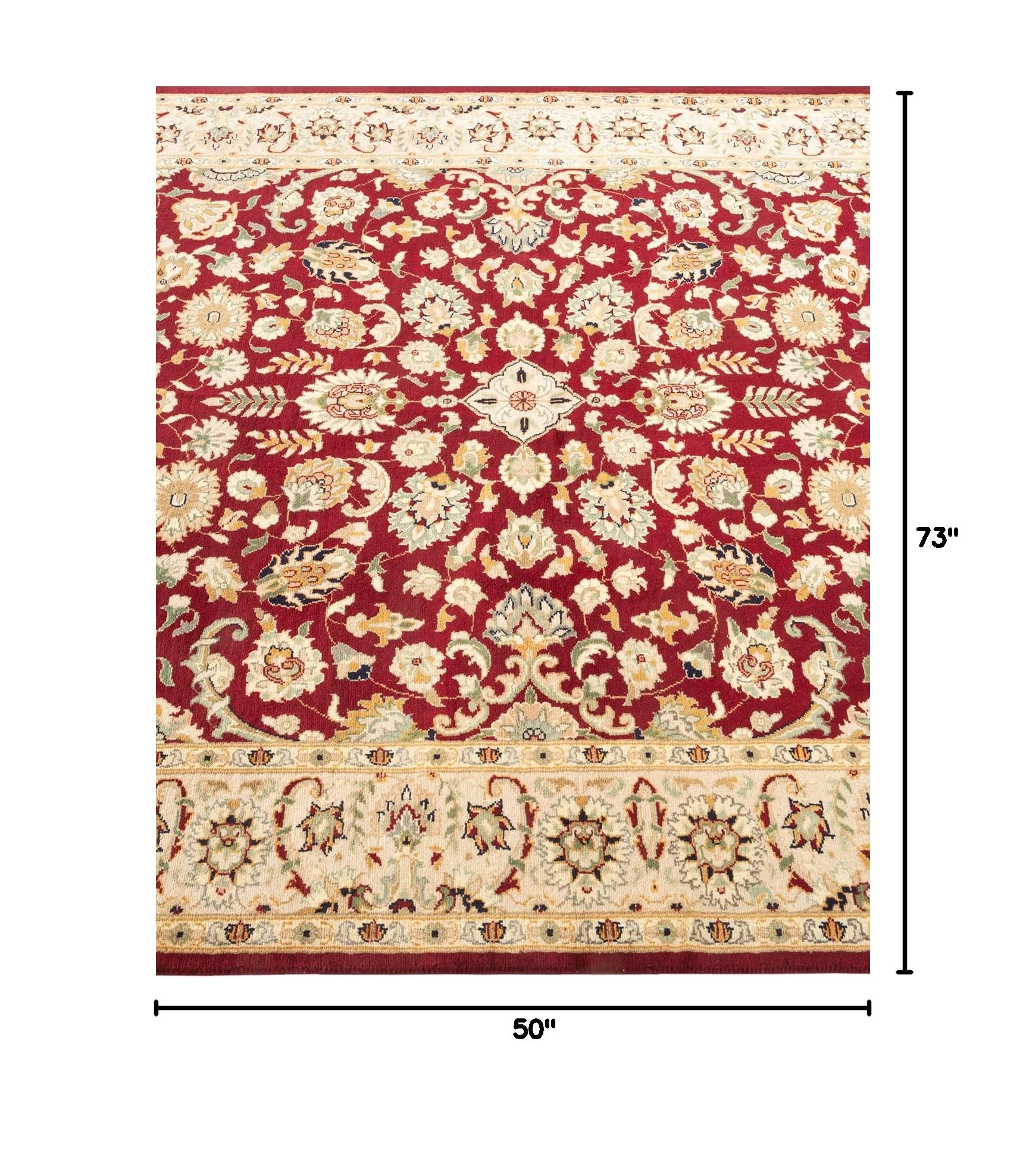 Handmade Wool Oriental Mogul Red 4x6 Area Rug - Traditional Hand-Knotted Design for Living Room, Bedroom & Dining Room Decor