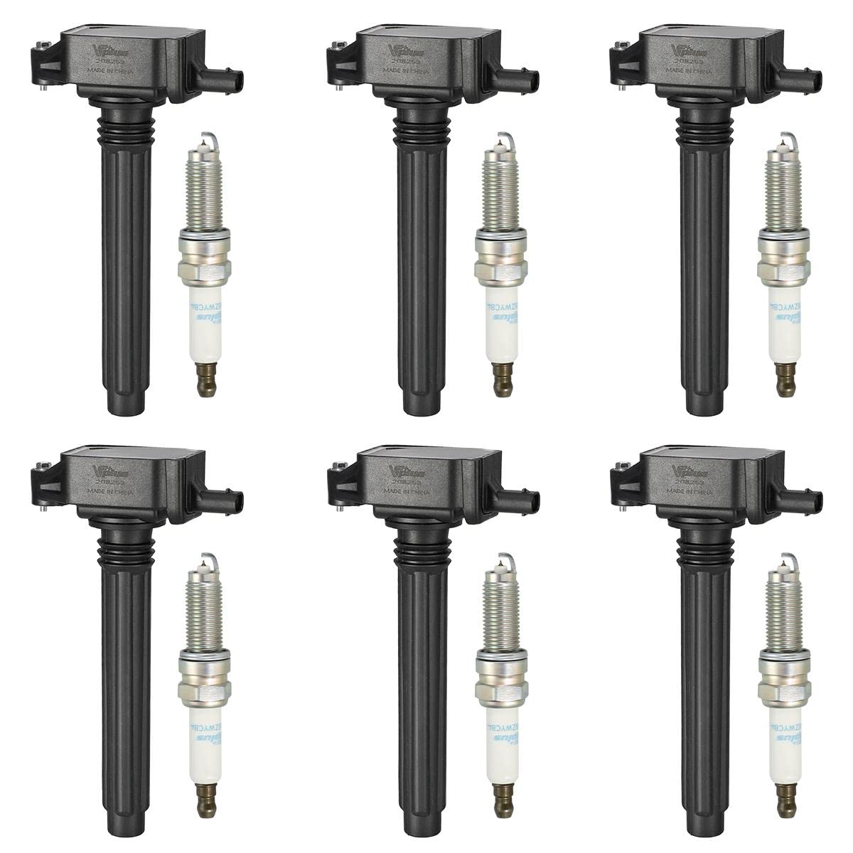 Vplus Ignition Coil Pack & Spark Plugs UF648 97390 - Compatible with Dodge Durango, Jeep Grand Cherokee, Chrysler 300 & More (3.2L 3.6L V6) - 6-Piece Set for Smooth Engine Performance - Ideal for Off-Roading, Daily Commuting & Towing