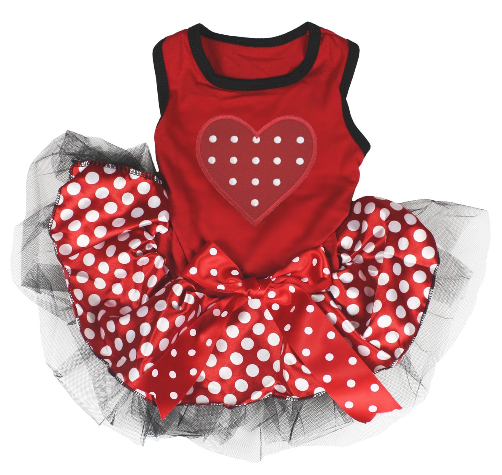 Petitebella Red Polka Dot Heart Puppy Dog Dress for Small Dogs - Medium Size (Red with White Dots) - Perfect for Valentine's Day, Birthday Parties & Photo Shoots
