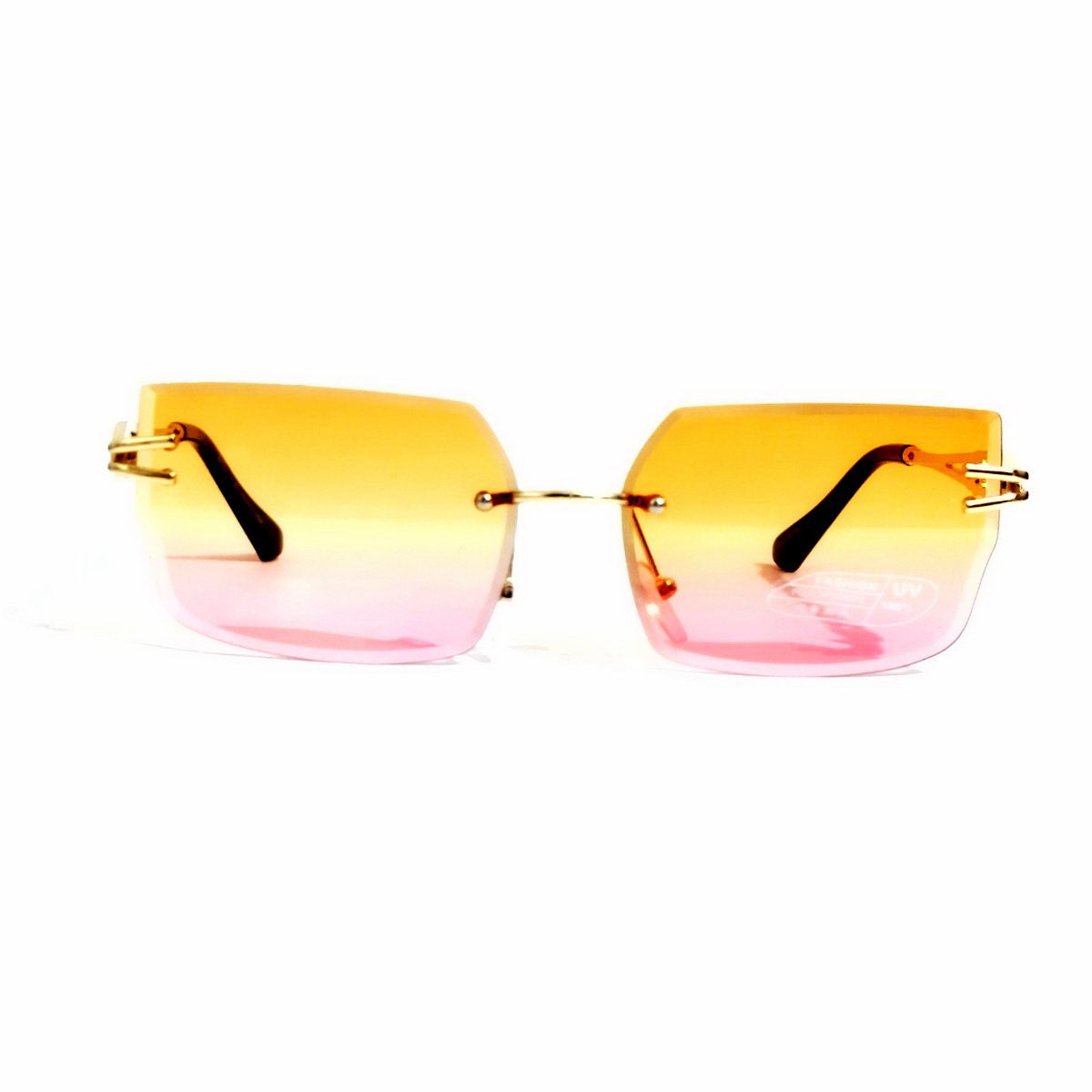 Yellow Pink Gradient Rimless Sunglasses for Women - UV400 Protection Fashion Sunglasses - Perfect for Beach, Driving & Outdoor Activities