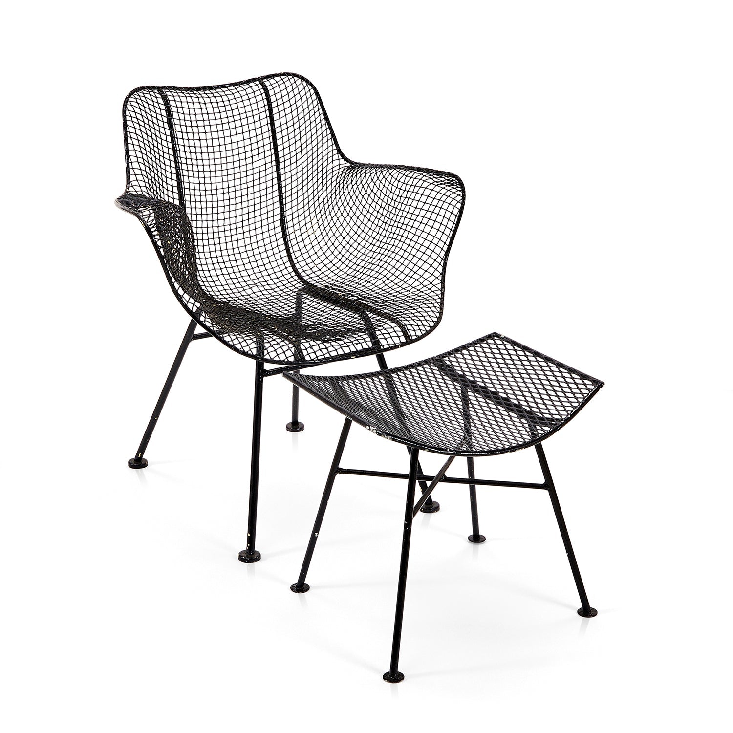 Black Woodard Mesh Outdoor Ottoman - Waterproof & Durable Patio Furniture for Poolside, Garden, or Deck Relaxation