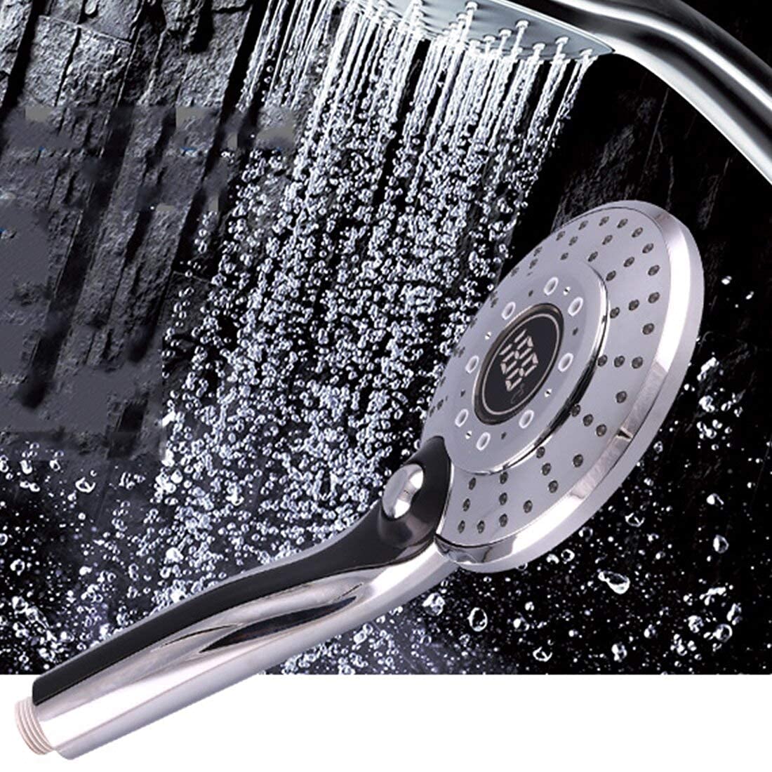 Water Powered LED Temperature Digital Display Handheld Shower Head - Color Changing Showerhead with Adjustable Spray for Bathroom & Spa Relaxation