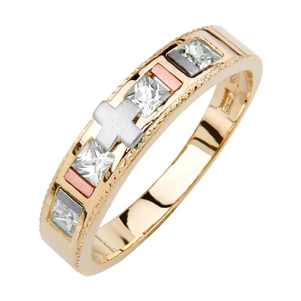 14K Tri-Color Gold Wedding Band for Women - Classic Stackable Ring for Bridal, Anniversary & Everyday Elegance