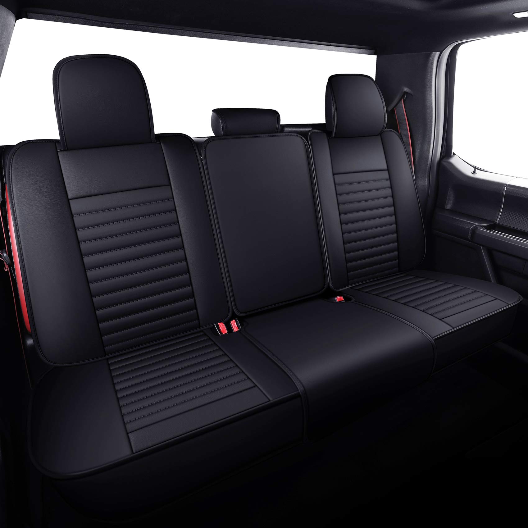 Custom Fit Waterproof Leather Seat Covers for Ford F150 2009-2025, F250, F350, F450 - Supercrew Cab, XLT, Lariat, King Ranch, Platinum & Raptor Models (Full Set, Black) - Perfect for Truck Protection & Off-Road Adventures