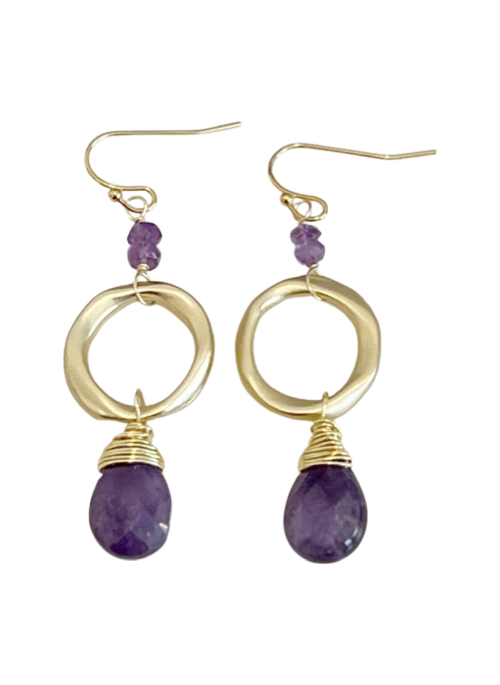 Emmi Amethyst & Gold Teardrop Earrings for Women - 14K Gold Plated Dangle Earrings - Elegant Purple Gemstone Jewelry Gift for Birthday, Anniversary & Special Occasions