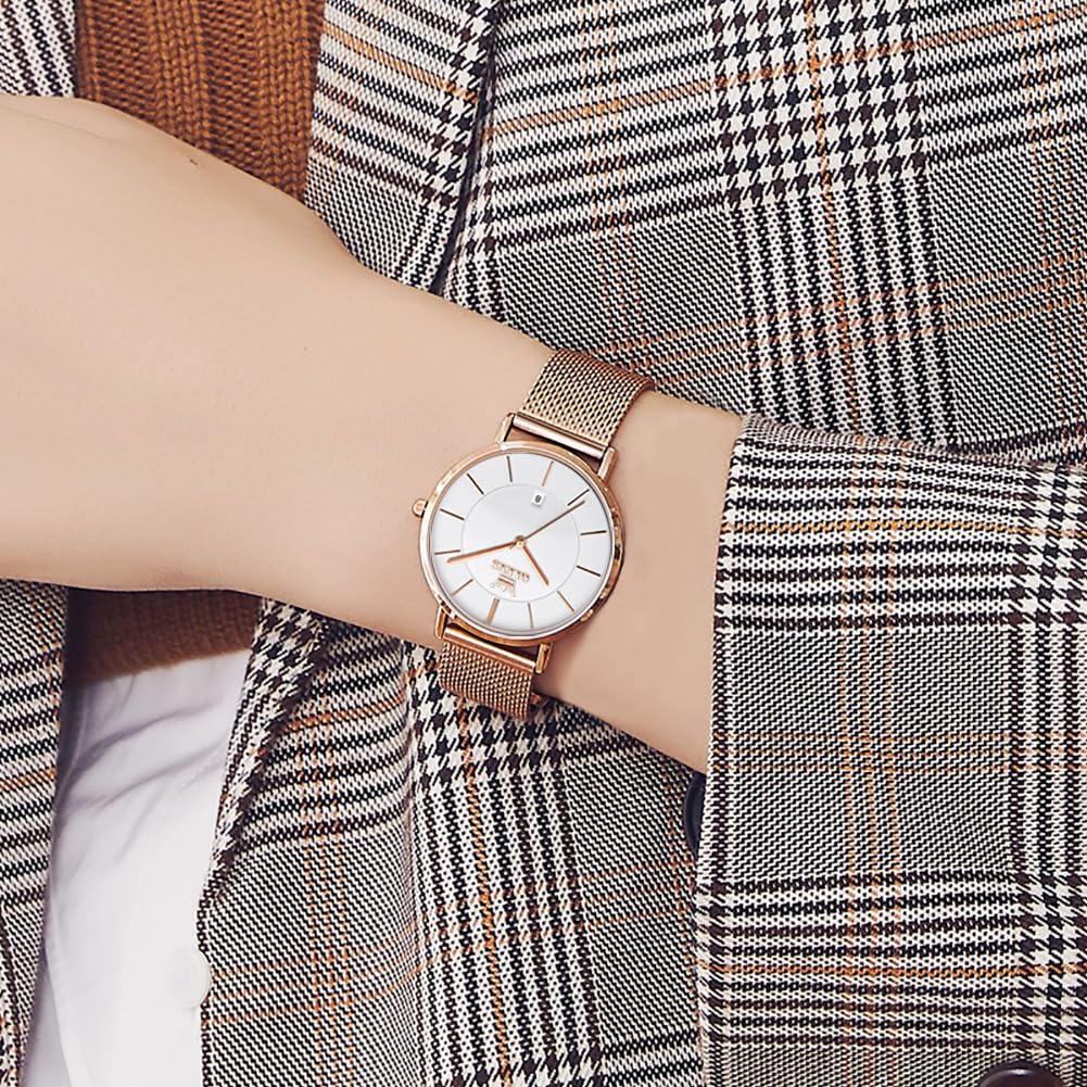 OLEVS Women's Elegant Diamond Dress Watch - Analog Quartz Leather Waterproof Wristwatch with Large Sandblasted Face | Perfect for Office, Party & Formal Occasions