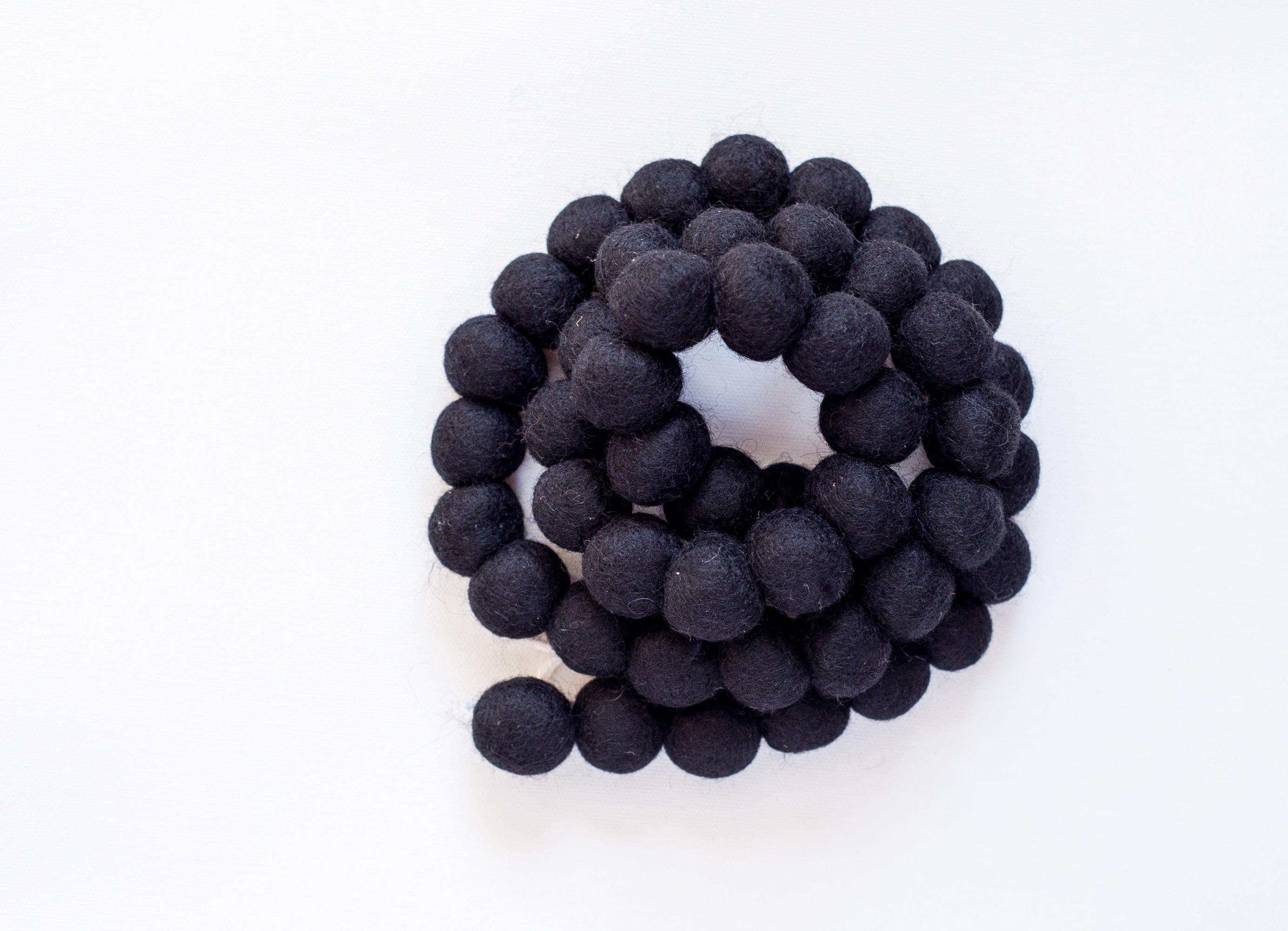Black Felt Ball Garland - 6ft Decorative String for Parties, Weddings, Nursery & Home Decor | Eco-Friendly Wool Felt Balls for DIY Crafts & Boho Style Room Decorations