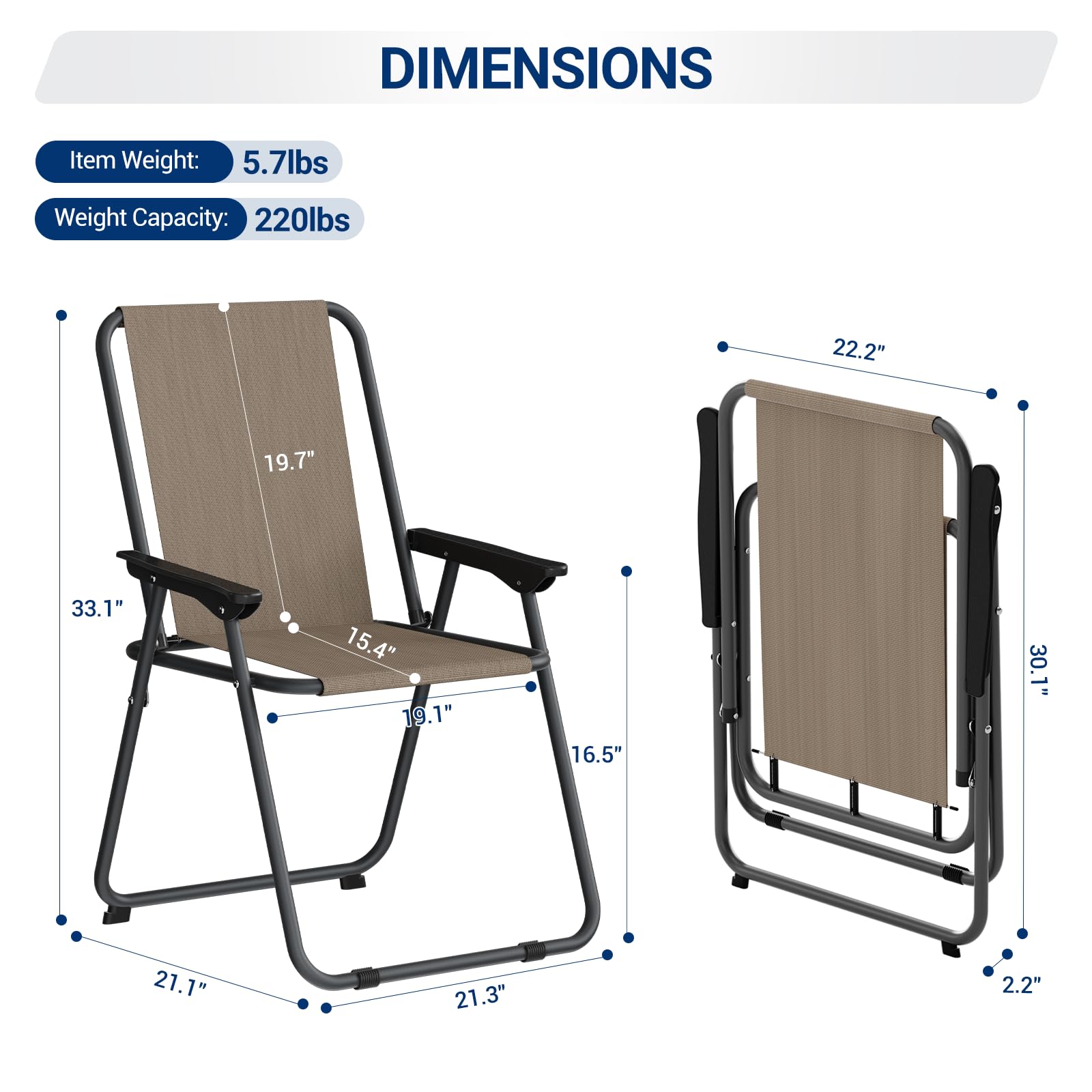 UDPATIO 4-Piece Folding Patio Dining Chair Set - Lightweight Steel Frame & Weatherproof Textilene Fabric - Compact Folding Design (5.7lbs Each, 220lb Capacity) - Perfect for Outdoor Dining, Poolside Lounging & Backyard Relaxation - Brown