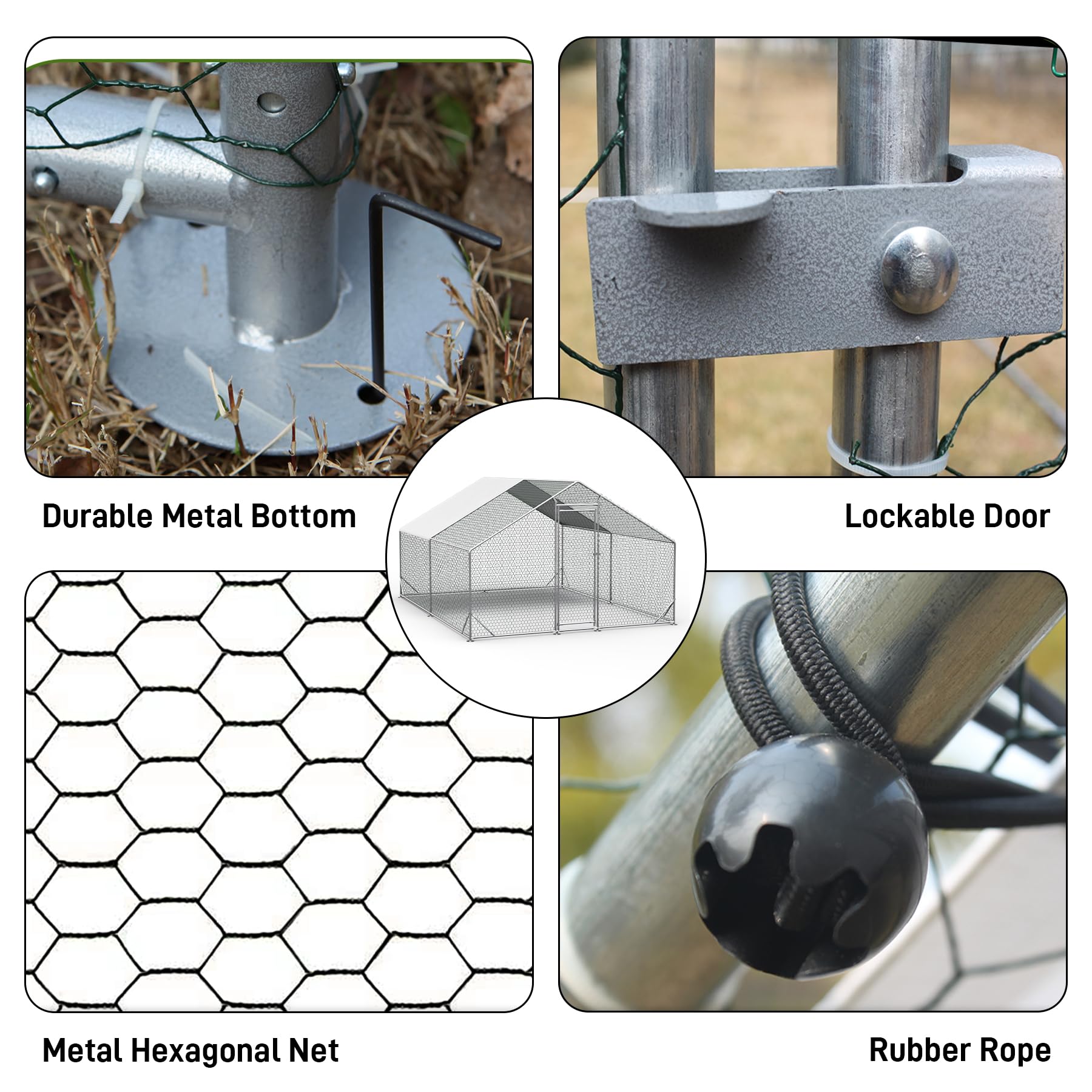 **OUYESSIR Large Walk-in Metal Chicken Coop with Waterproof Spire Roof - 10'L x 13'W x 6.56'H Outdoor Poultry Cage for Chickens, Rabbits & Ducks - Durable Backyard Farm Habitat for Small Animals (Silver)**    *(Perfect for Backyard Farming, Urban Homesteading, and Small Animal Protection from Predators & Weather)*