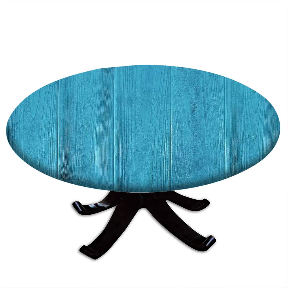 Wood Plank Round Tablecloth - Waterproof & Wipeable Elastic Edge Table Cover with Wood Texture Print - Fits 32 Inch Dining Tables - Perfect for Buffet Parties, Camping & Outdoor Dining