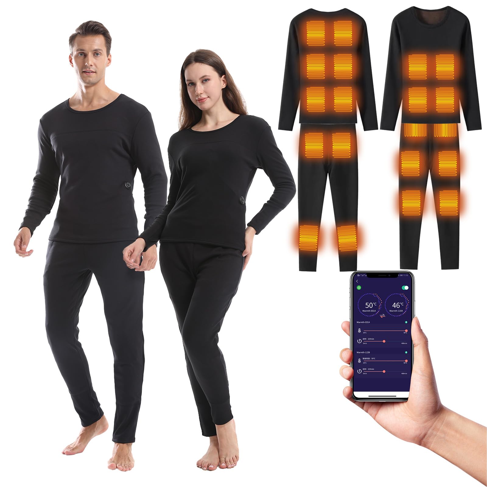 Upgraded Graphene Heated Underwear for Men & Women - Fast Heating Electric Thermal Underwear Set with Top & Pants - Battery Powered Winter Warm Base Layer for Skiing, Hiking & Outdoor Activities