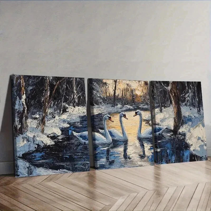 3-Piece Elegant Swan Lake Scene Wall Art Set - Framed Canvas 50x70cm (19.7x27.6in) - High Quality Print - 100% Australian Made - Ready to Hang - Perfect for Living Room, Bedroom & Office Decor