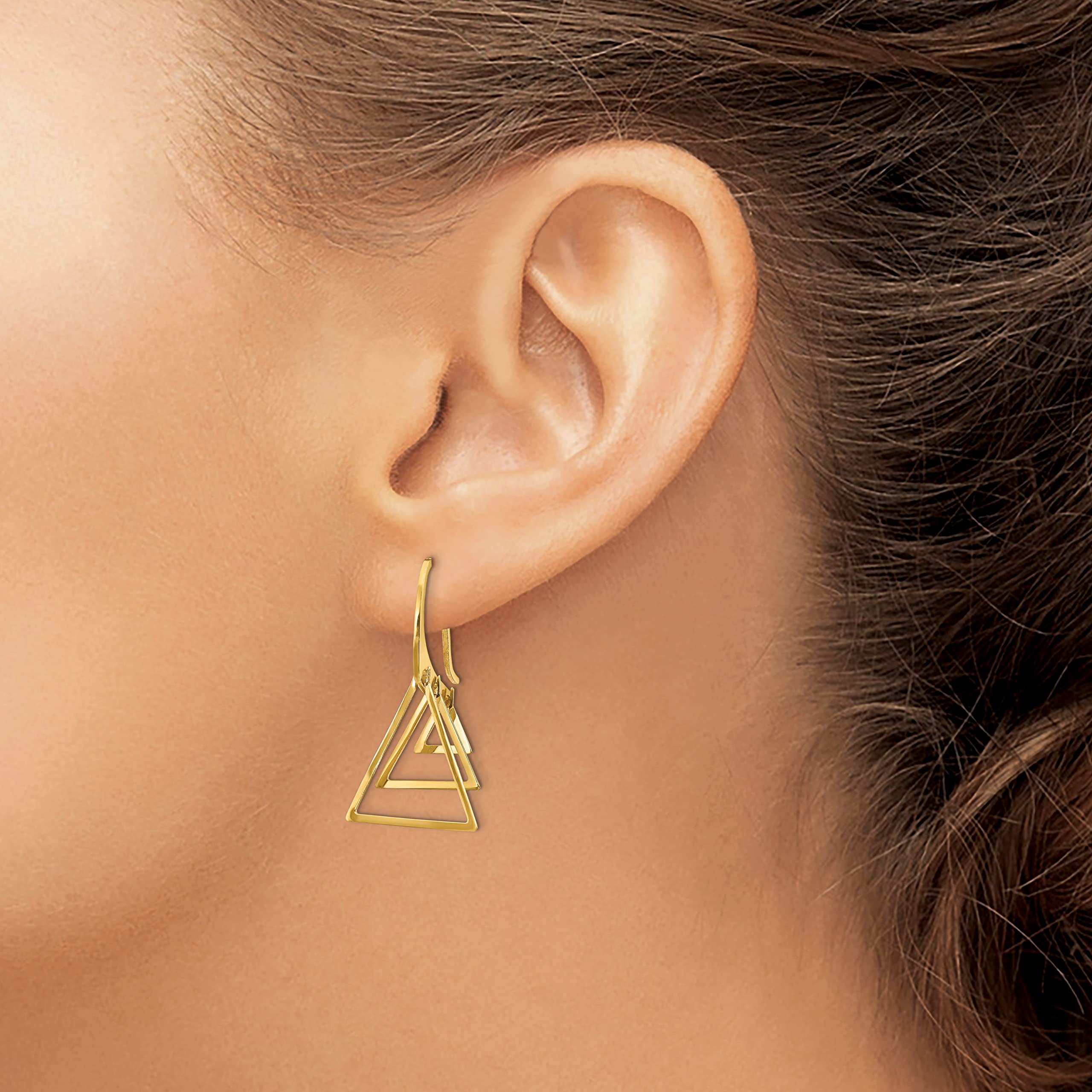 14K Yellow Gold Triple Triangle Dangle Earrings for Women - 30mm Elegant Geometric Earrings | Perfect for Parties, Weddings & Everyday Wear