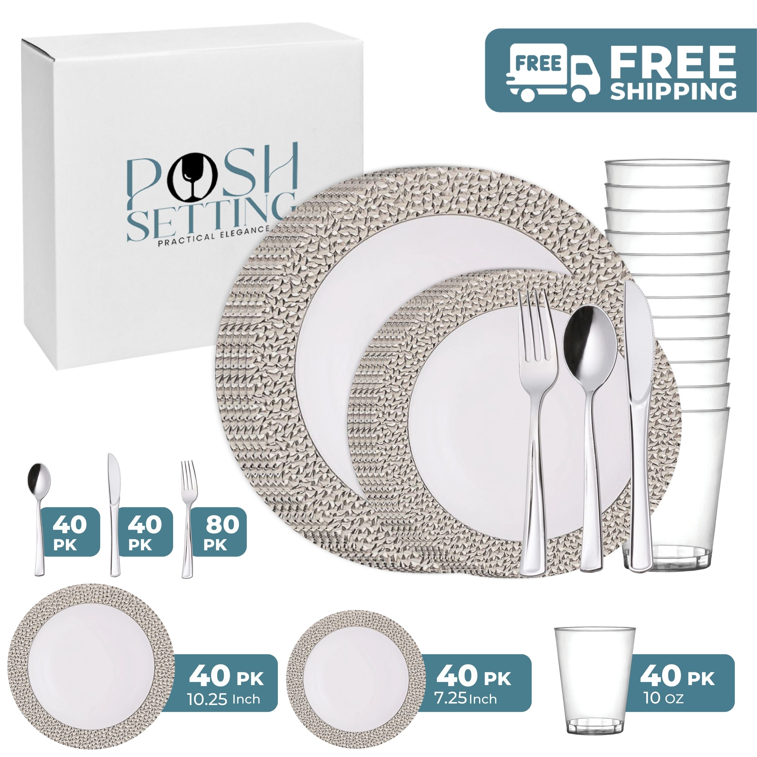 White and Silver Plastic Party Bundle - 50-Pack Disposable Cutlery Set for Birthday, Wedding, Baby Shower & Events - Durable & Elegant Tableware for Parties, Picnics & Gatherings