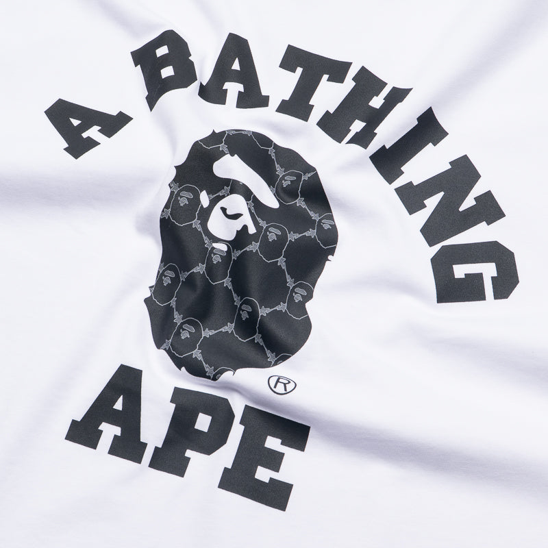 BAPE College Monogram Graphic T-Shirt for Men - White Cotton Streetwear Tee - Perfect for Casual Wear, Street Style & Urban Fashion