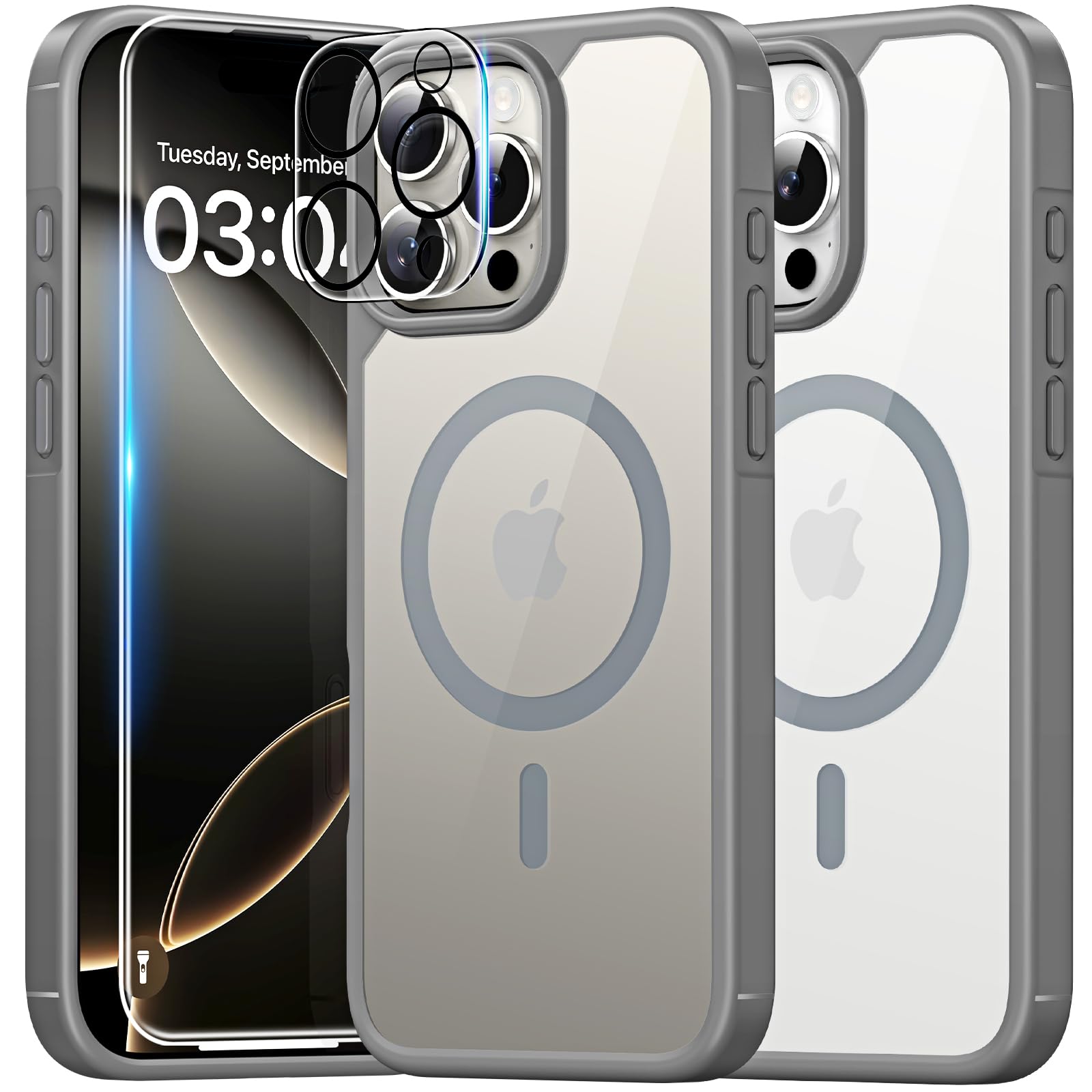 TAURI 5 in 1 Magnetic Case for iPhone 16 Pro Max (6.9 Inch) - Military Grade Protection, Slim Design with 2 Screen Protectors + 2 Camera Protectors | Magsafe Compatible | Perfect for Outdoor, Travel & Everyday Use - Grey