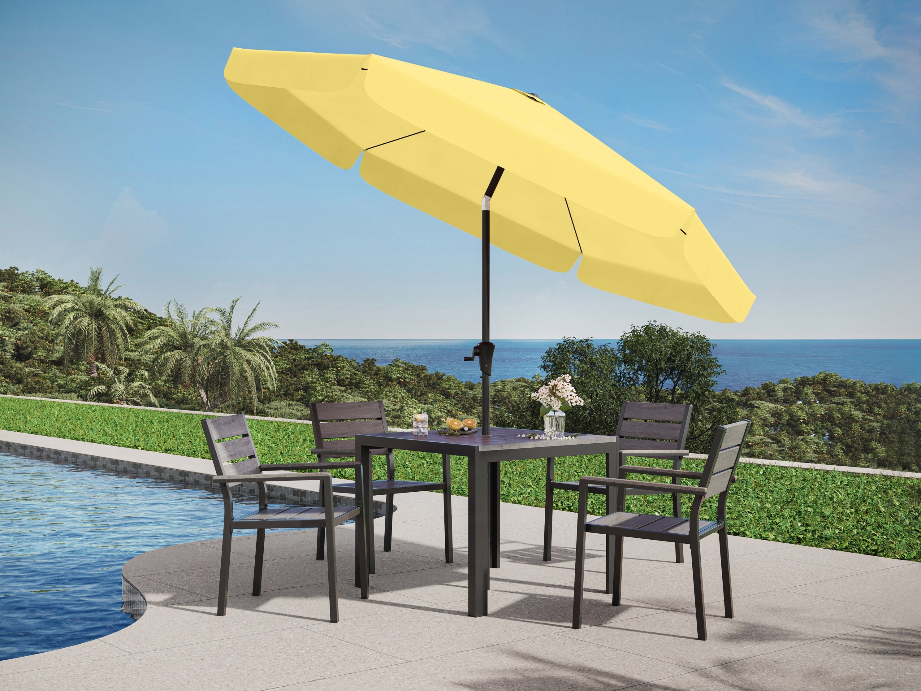 10ft Round Yellow Patio Umbrella - Outdoor Sun Shade for Pool, Garden, and Backyard - Waterproof & Windproof Cantilever Umbrella with Crank Handle