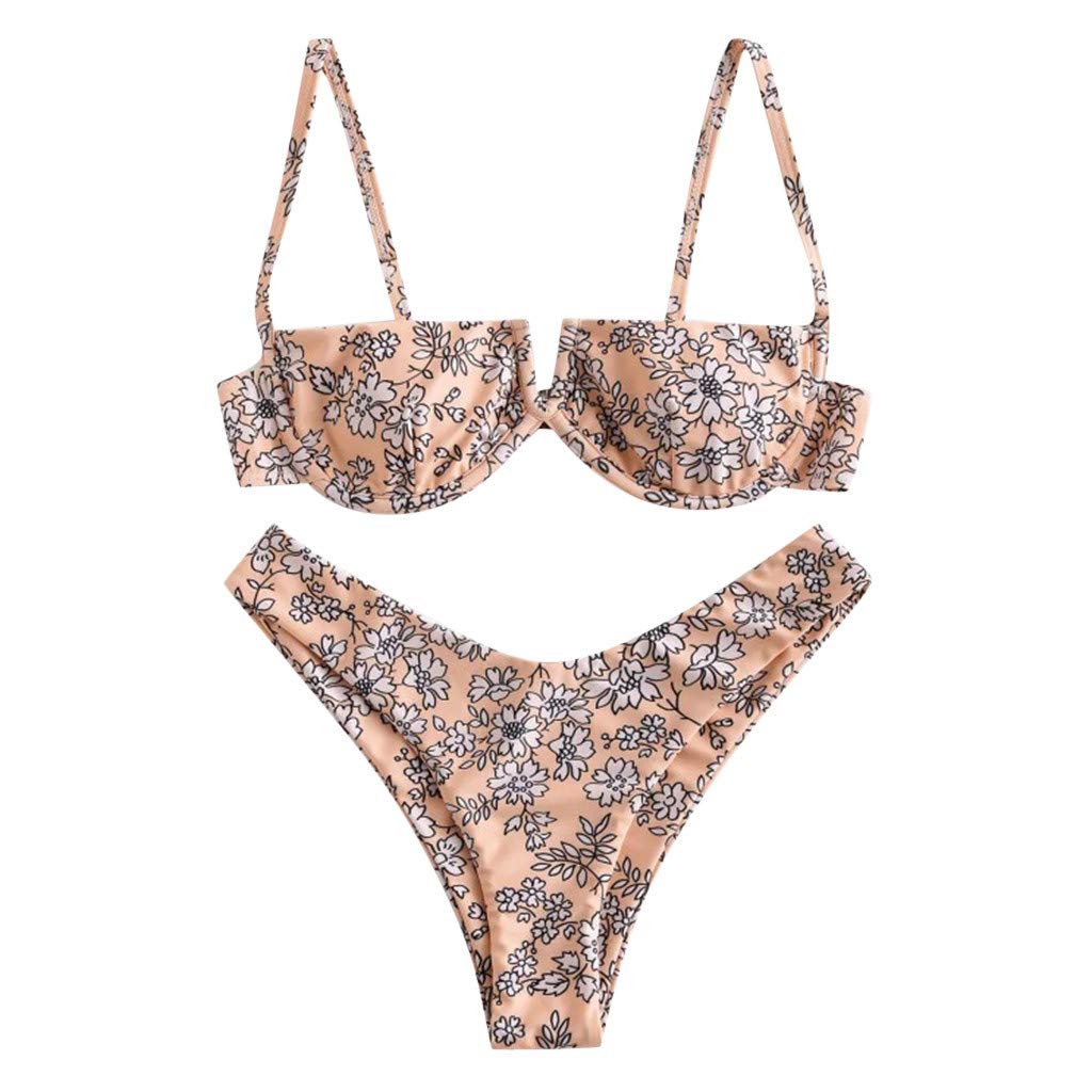 POTTOA Women's High Waisted Wired Bikini Swimsuits - Floral Printed Bathing Suit for Beach, Pool & Vacation | Sexy One Piece Swimwear for Summer & Tropical Getaways