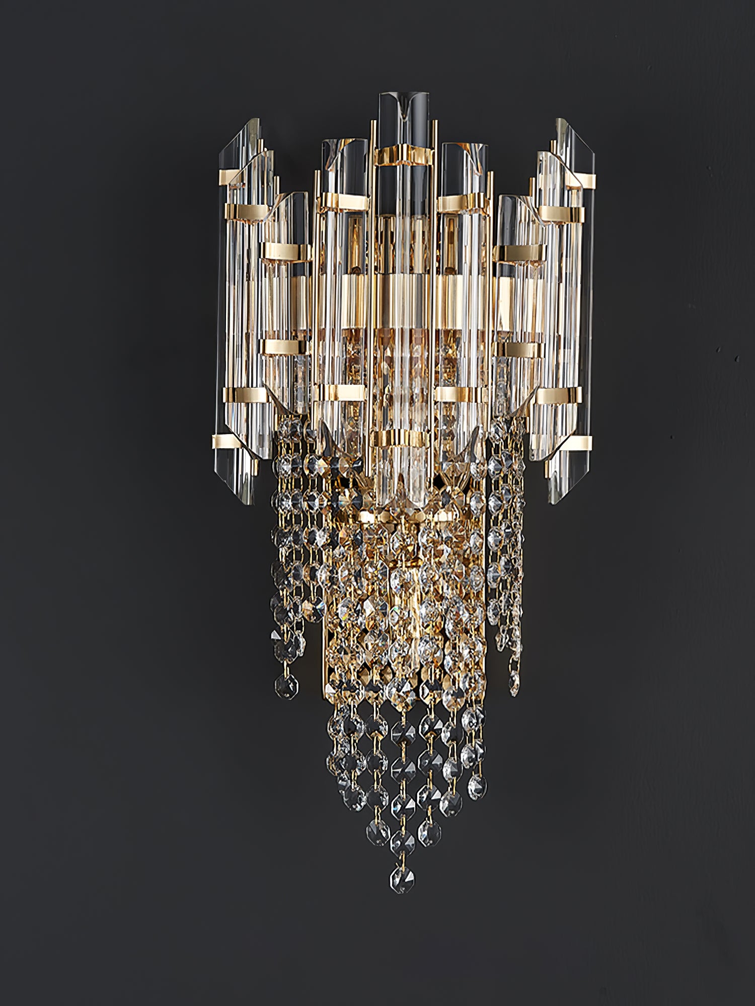 Crystal Tiered Wall Sconce - Elegant Clear Glass Light Fixture for Living Room, Bedroom, or Hallway Decor