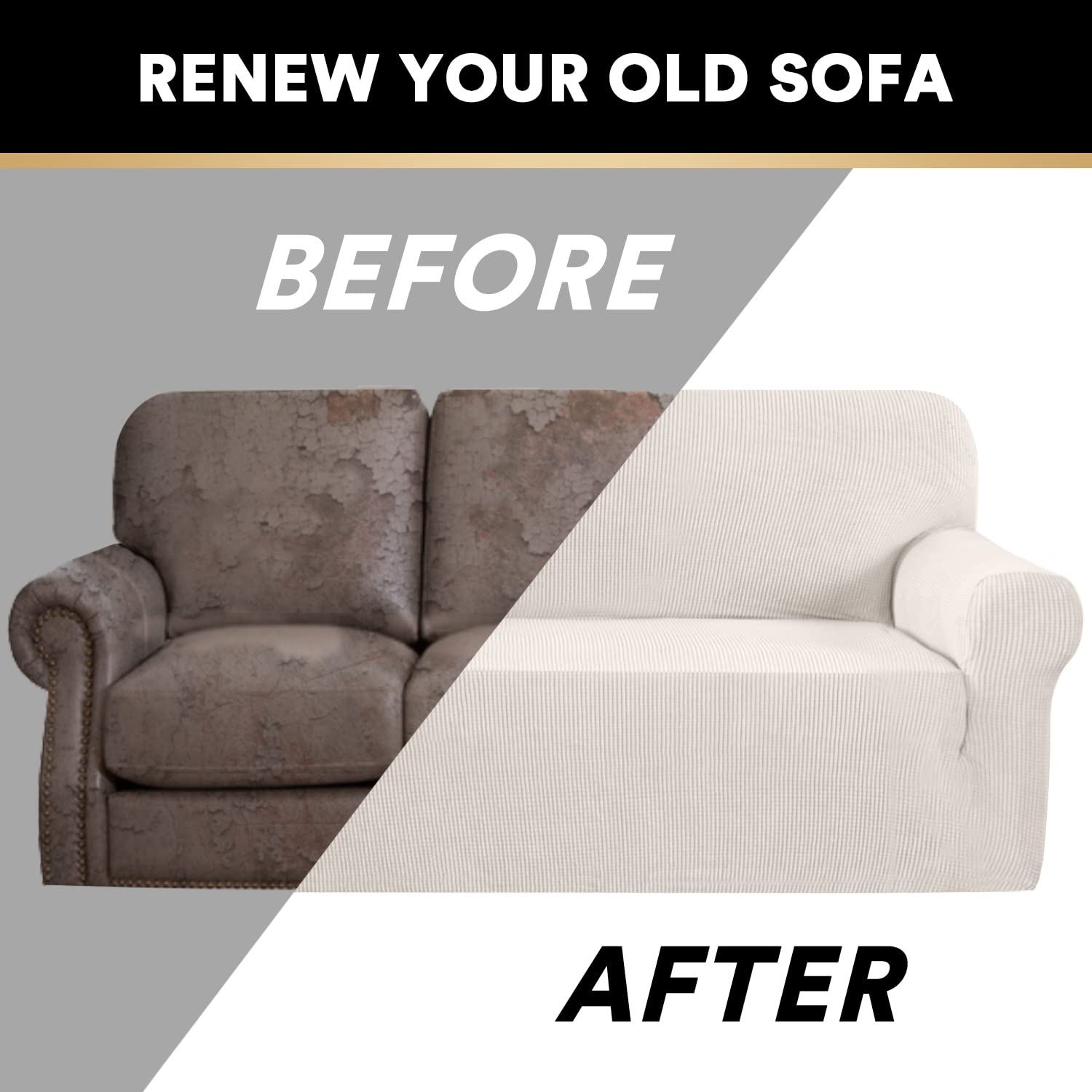PrinceDeco Stretch Loveseat Sofa Cover - Washable 2-Cushion Slipcover with Non-Slip Bottom | Pet-Friendly Furniture Protector for Couches & Small Sofas (Ivory) | Perfect for Living Rooms, Apartments & Pet Owners