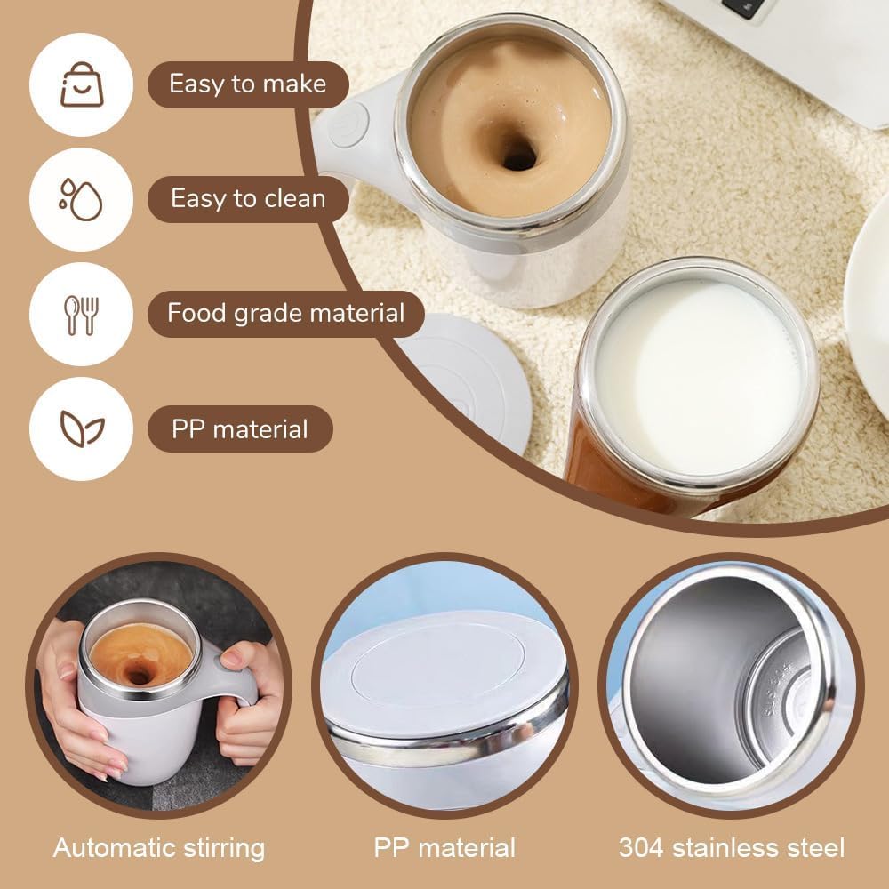 Self Stirring Coffee Mug - Rechargeable Automatic Magnetic Stirring Travel Mug for Coffee, Tea & Hot Chocolate - Perfect for Office, Home & Outdoor Use - Fast Electric Mixing Cup for Milk Tea & Beverages