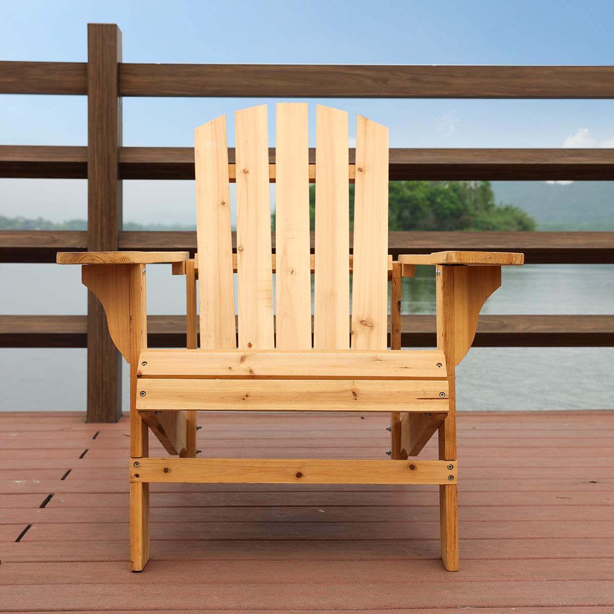Rustic Style Wooden Adirondack Chair - Outdoor Patio Furniture for Lawn, Porch & Deck - Natural Finish - Perfect for Relaxing in Your Garden or Backyard