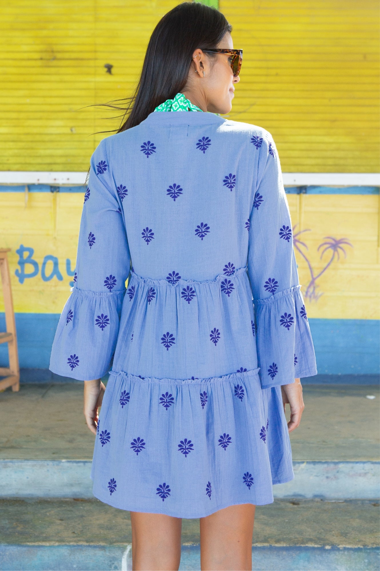 Elegant Cristina Embroidered Kaftan Dress - Blue & Cobalt Floral Design | Perfect for Beach Cover-Up, Resort Wear & Summer Vacation Outfits