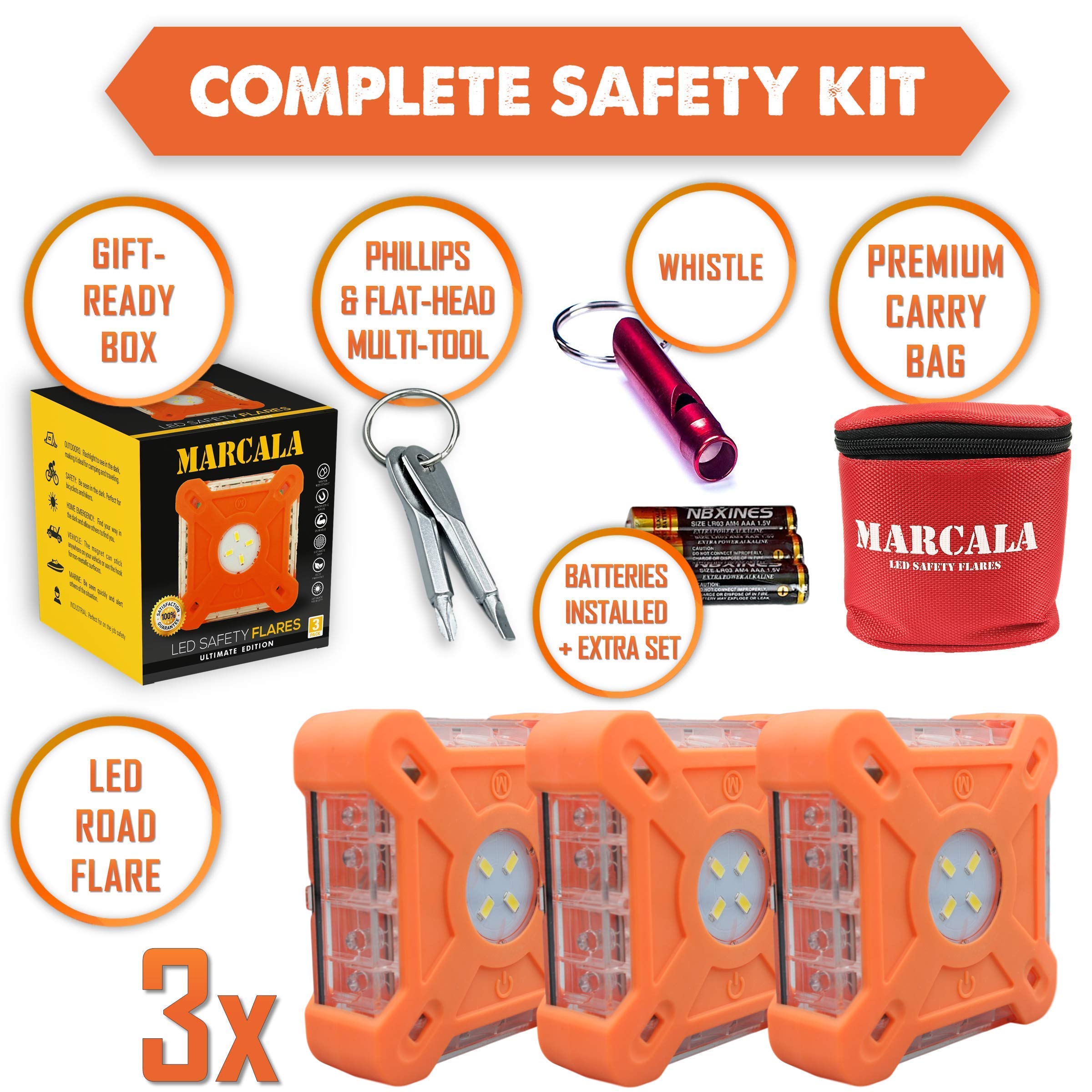 12-Pack LED Emergency Flares with 3-Pack Square Road Flare Kit - Waterproof Safety Lights for Cars, Trucks & Boats - Roadside Emergency, Camping & Marine Safety Gear
