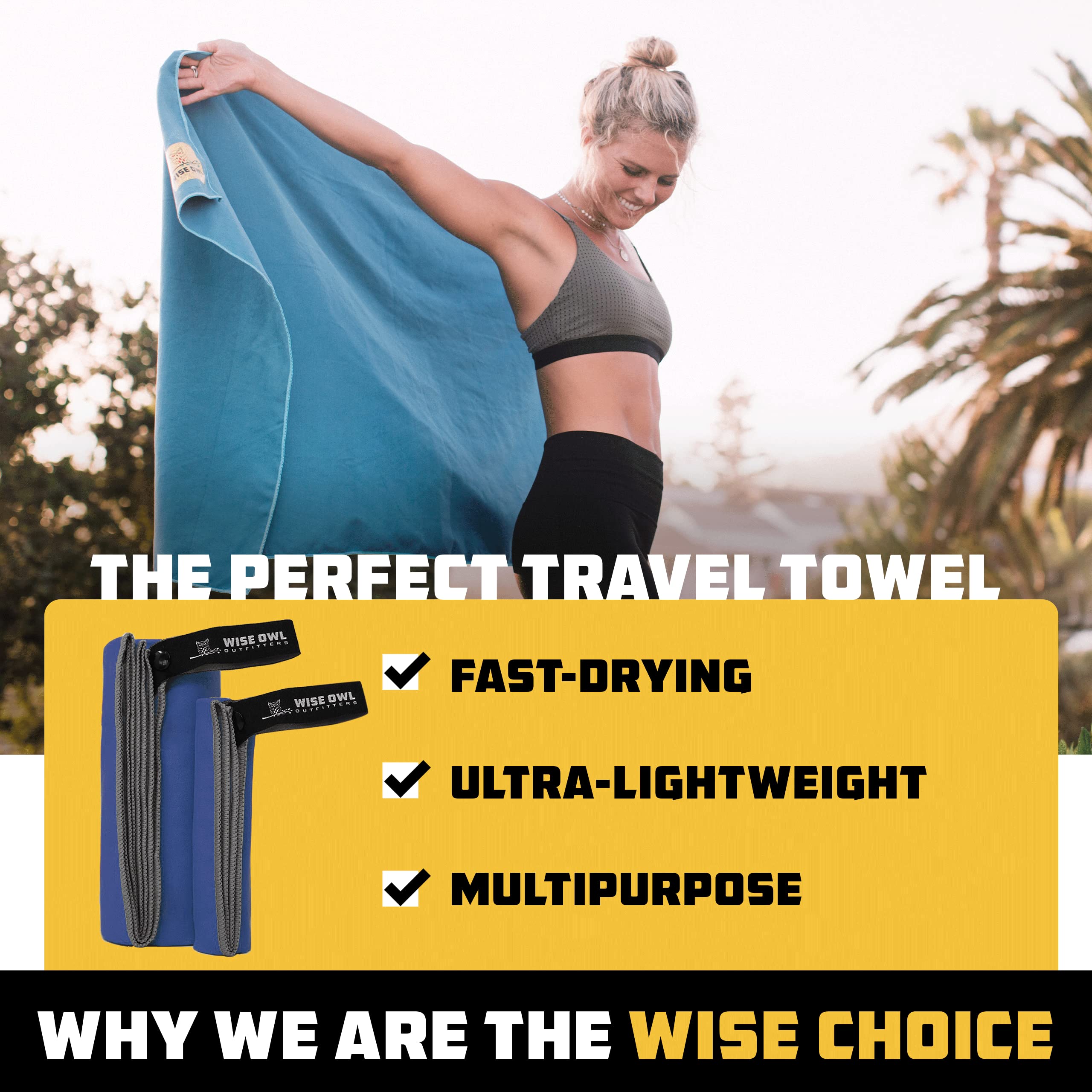 Wise Owl Outfitters Quick-Dry Camping Towel - Lightweight Microfiber Travel Towel for Hiking, Yoga, Gym & Backpacking | Perfect for Outdoor Adventures, Beach Trips & Sports Activities