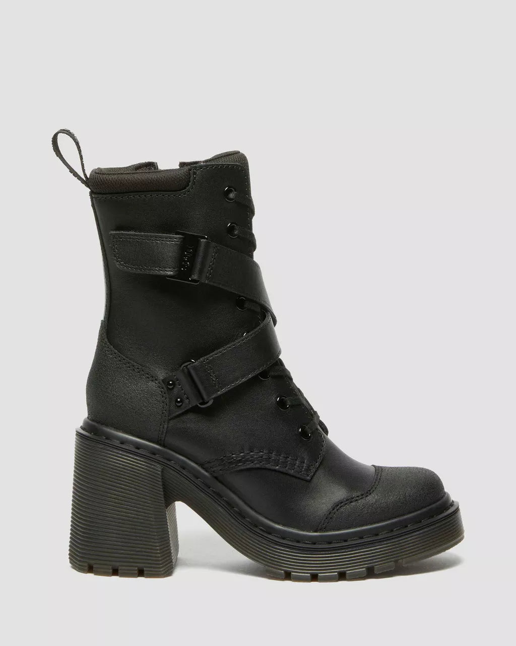 Chesney Tech Strap Eight Eye Heeled Boots for Women - Stylish Chunky Heel Ankle Boots | Perfect for Casual Outfits, Office Wear & Night Out