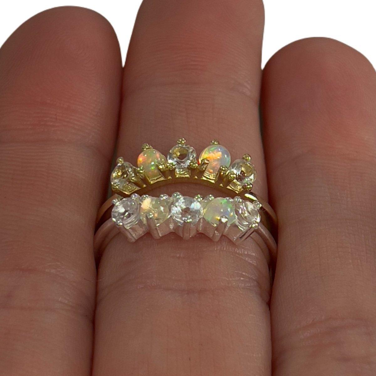 Genuine Opal and Topaz Ring - Magical Eternity Ring for Women | Elegant Birthstone Jewelry Gift for Anniversary, Engagement & Special Occasions | Perfect for Weddings, Parties & Romantic Date Nights