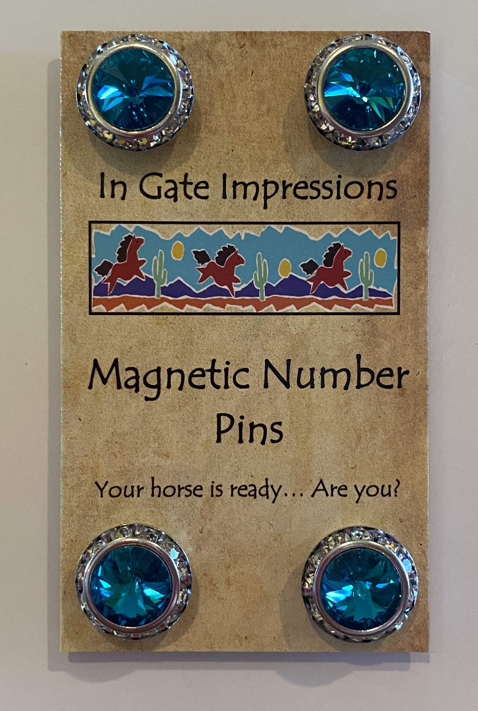 Blue Zircon Magnetic Number Pins - Horse Show Magnet Holders with Rivoli Crystals - Perfect for Equestrian Competitions & Jewelry Making