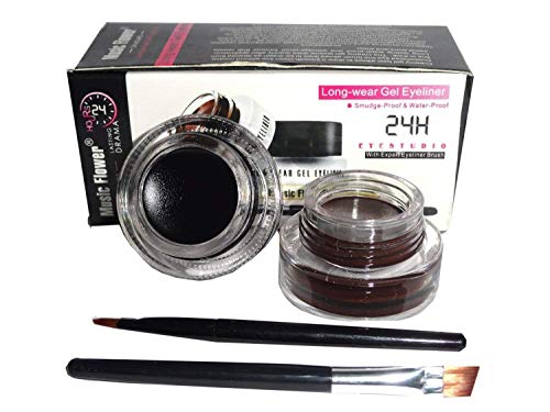 Long Lasting Waterproof & Smudge Proof Black & Brown Eyeliner Gel Set - Includes Eyebrow & Eye Makeup Brushes (1 Pack) | Perfect for Daily Makeup, Night Out Looks & Professional Makeup Artists