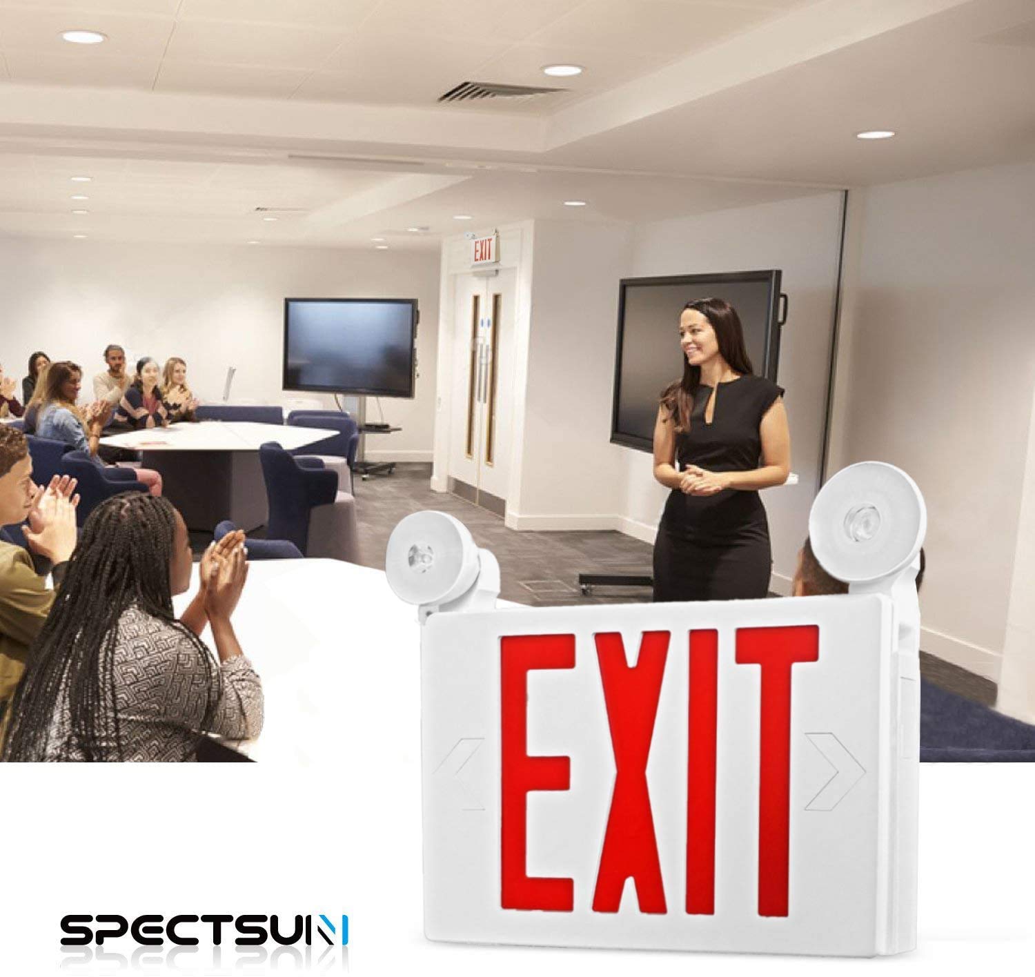 SPECTSUN 12 Pack Red LED Emergency Exit Lights with Battery Backup, 120-277V UL 924 Certified - 2 LED Combo Exit Sign for Home & Commercial Power Failure - Ideal for Offices, Warehouses & Emergency Exits