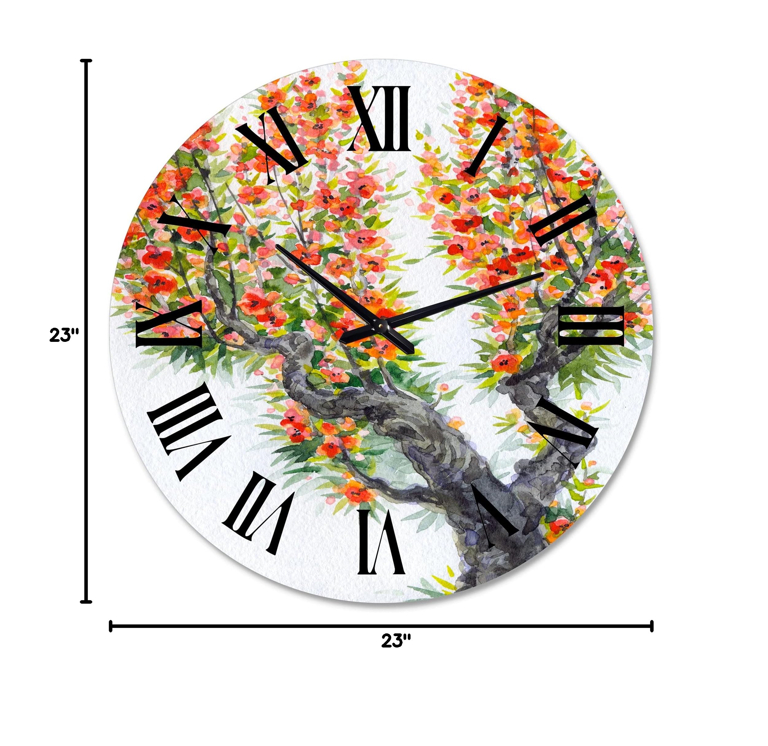 DesignQ Traditional Large Wall Clock - 'Blooming of an Old Tree in Spring II' Floral Botanical Decor for Living Room, Bedroom & Office | Silent Non-Ticking Home Décor