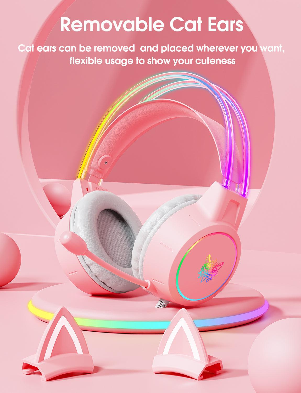 ONIKUMA X15 PRO Cat Ear Gaming Headset with Noise Cancelling Microphone, RGB Lights, Durable Stereo Surround Sound - Perfect for PC, PS4, Xbox, Nintendo Switch & Online Gaming