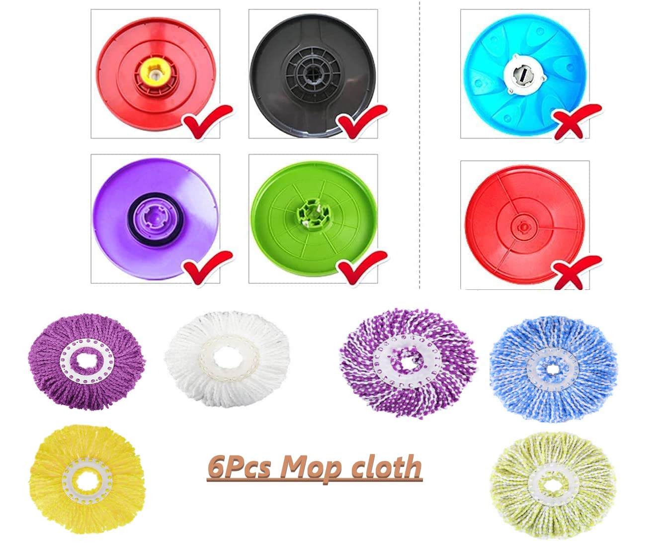 Hovico 6 Pack Color Mop Heads - Hurricane Compatible 360° Spin Magic Mop Replacement, Microfiber Spin Mop Pads for 6.3