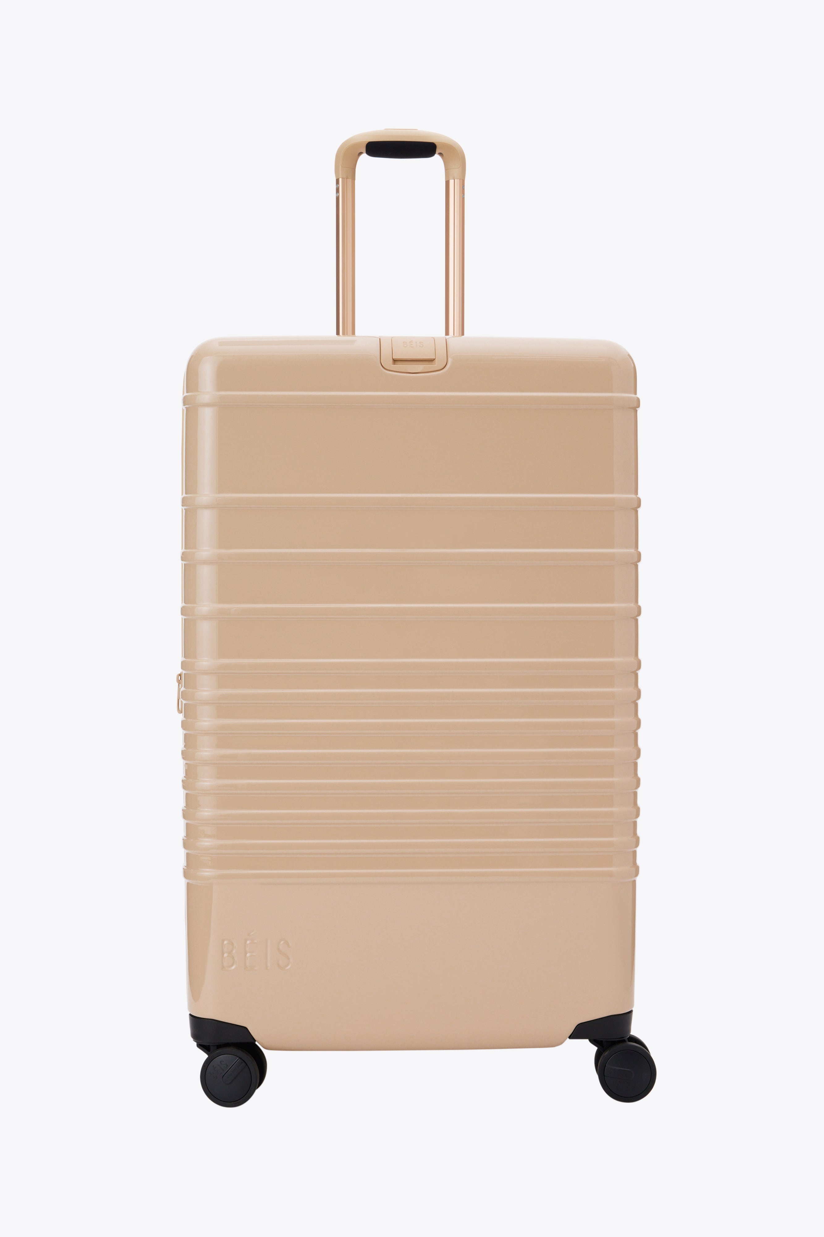 Large Check-In Roller Luggage in Glossy Beige - Spacious Carry-On Suitcase for Travel, Business Trips & Vacations