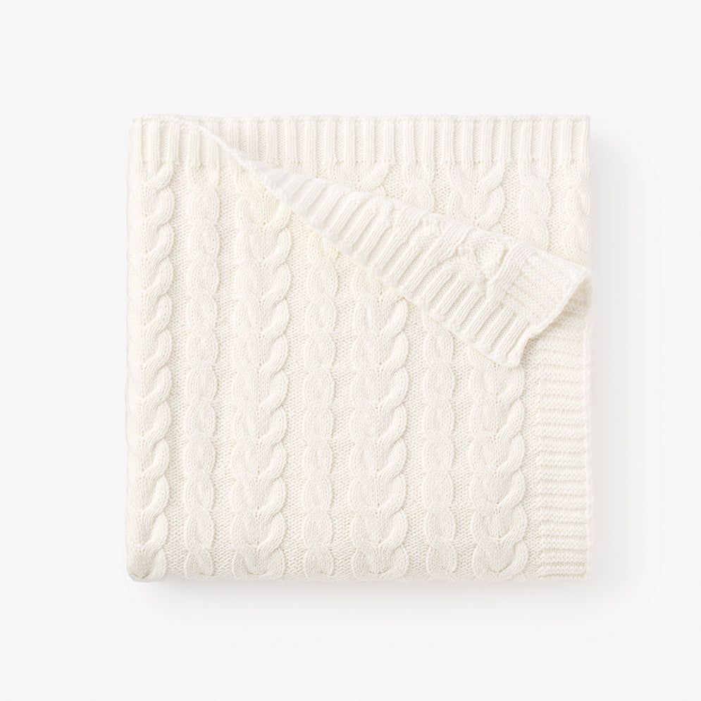Soft Whisper White Horseshoe Cable Knit Baby Blanket - Cozy & Breathable for Newborns, Infants & Toddlers - Perfect for Nursery, Stroller & Photo Shoots