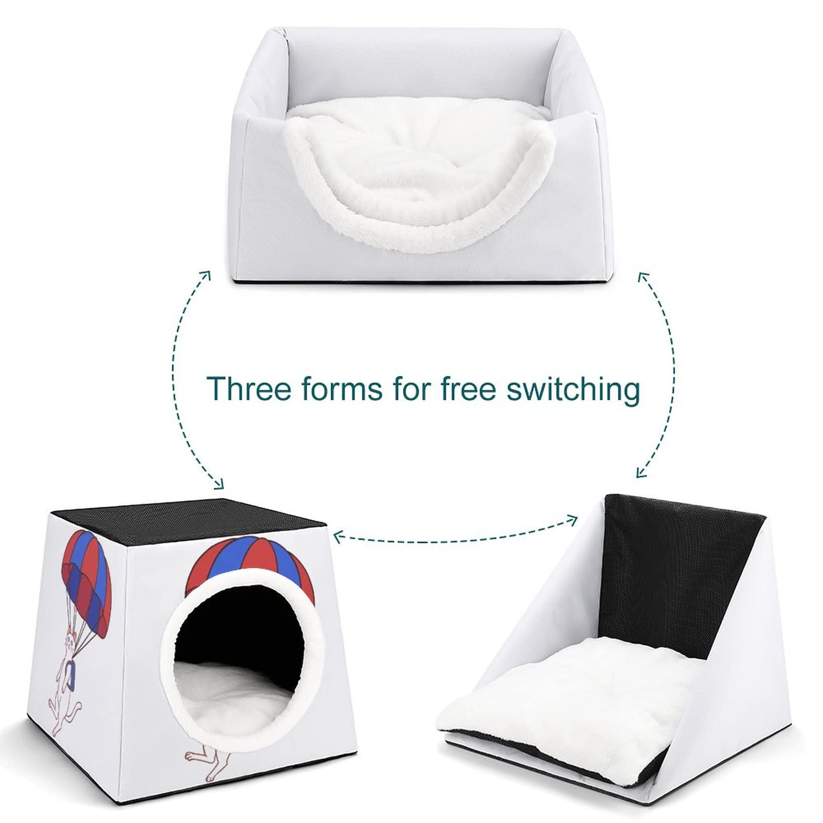 Custom Printed Cat House & Indoor Pet Habitat - Cozy Cat Cube Condo, Sofa Cave Bed for Kittens - Perfect for Small Spaces & Home Decor (White)