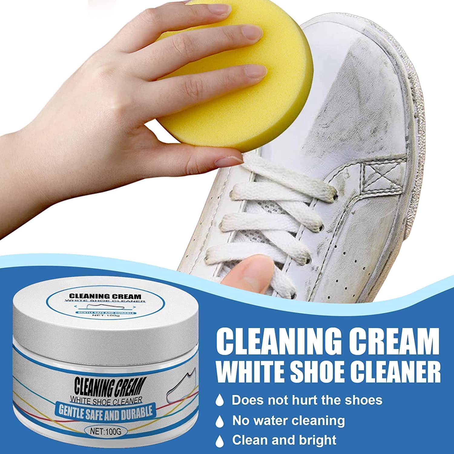 NICANOR Shoe Cleaner Cream with Sponge - White Shoe Stain Remover & Whitening Polish for Sneakers, Leather Shoes, Canvas Shoes | Perfect for Cleaning, Restoring & Protecting White Shoes for Daily Wear, Sports & Special Occasions
